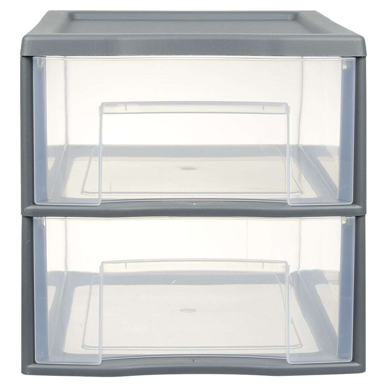 Tour de rangement A4 2 tiroirs grise et transparente 14 L