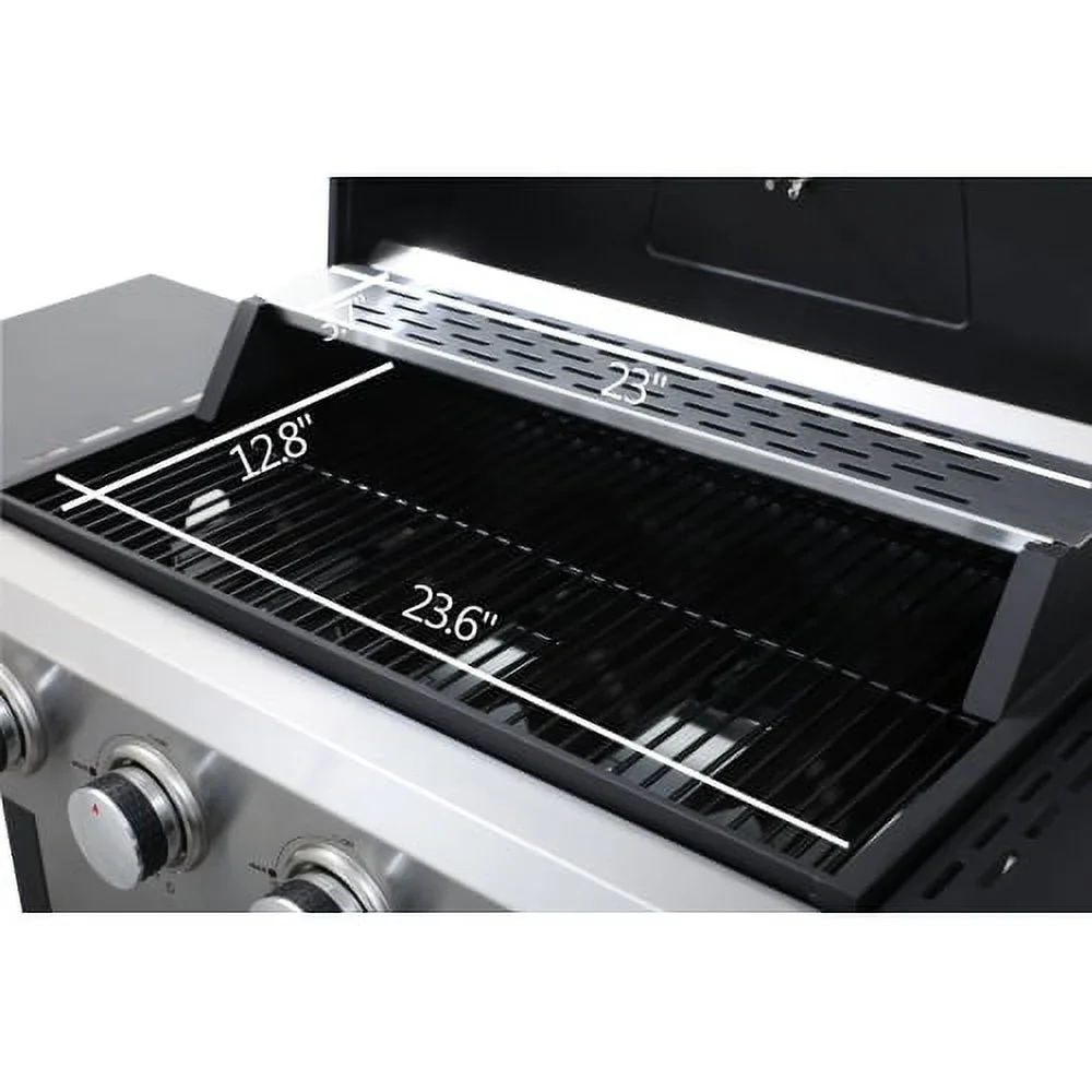 Yiweny 3 Burner BBQ Propane Gas Grill, Stainless Steel 25650 BTU Patio Garden Barbecue Grill with Bottle Opener, Two Foldable Side Shelves & Thermometer, Perfect for Camping, Outdoor Cooking.