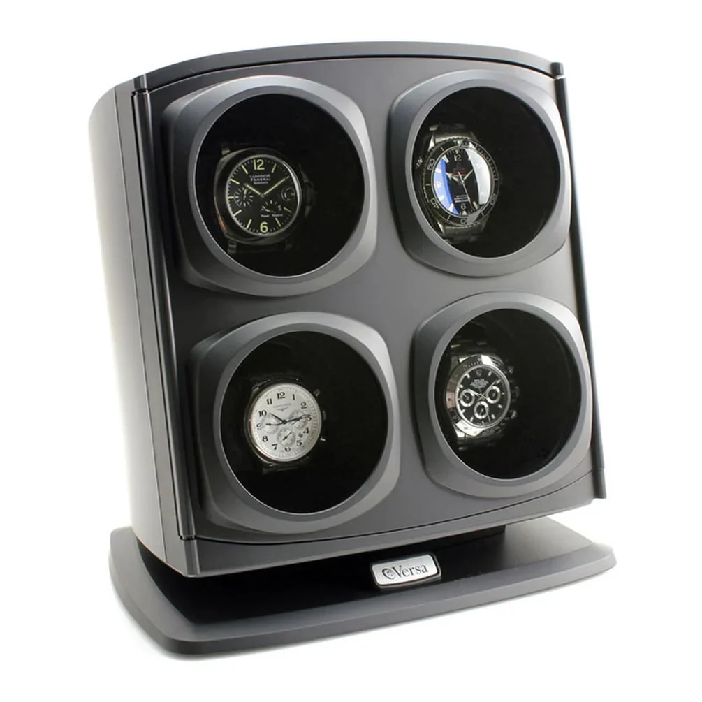 Quad Watch Winder in Black Independently Controlled Settings Multiple Direction and Timer Settings Adjustable Watch Pillow Plenty of Space…