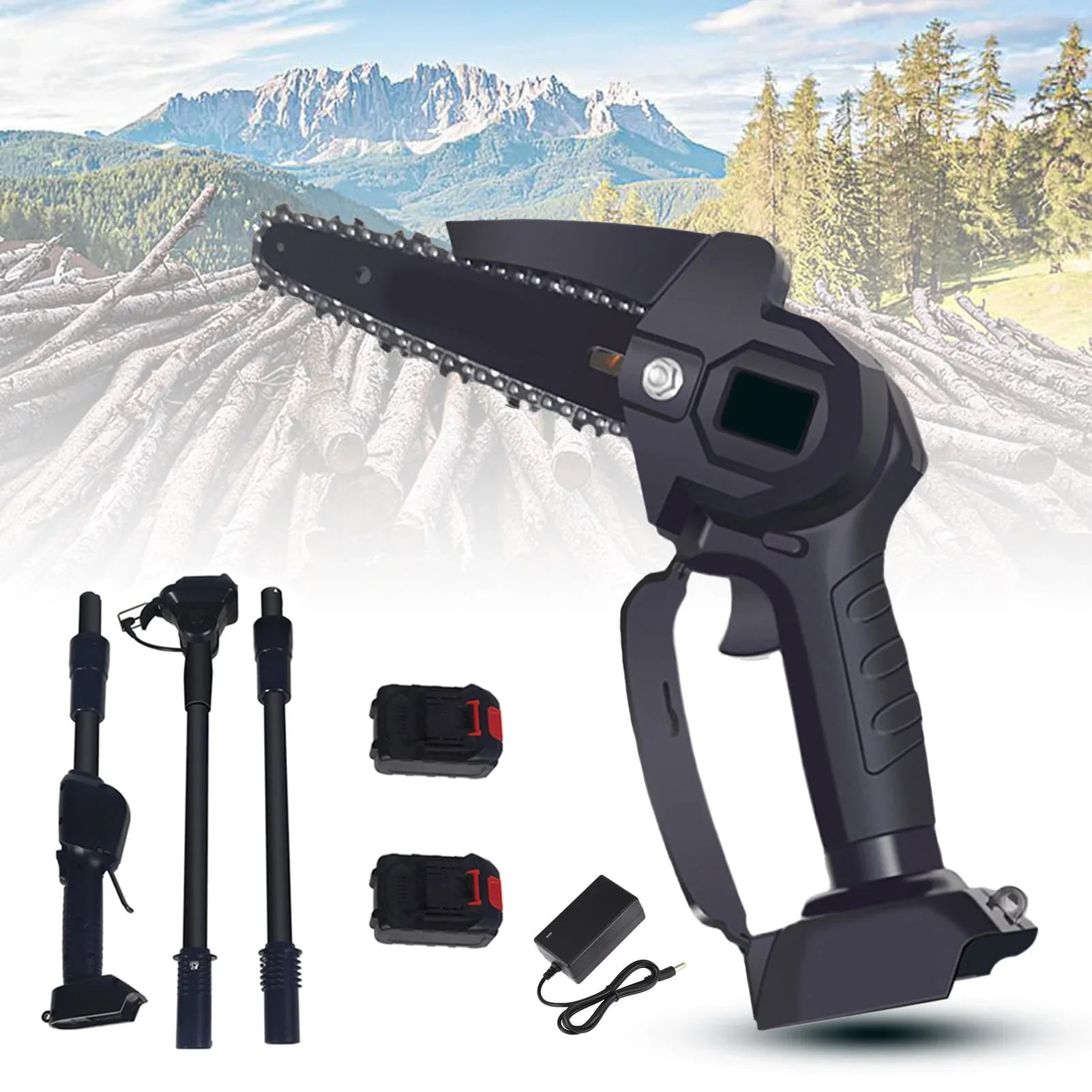 Xinwanna 1 Set High Branch Saw Rechargeable High Power Motor Detachable Telescopic Pole Tree Pruning Portable Cordless Electric Pole Chainsaw Garden Equipment