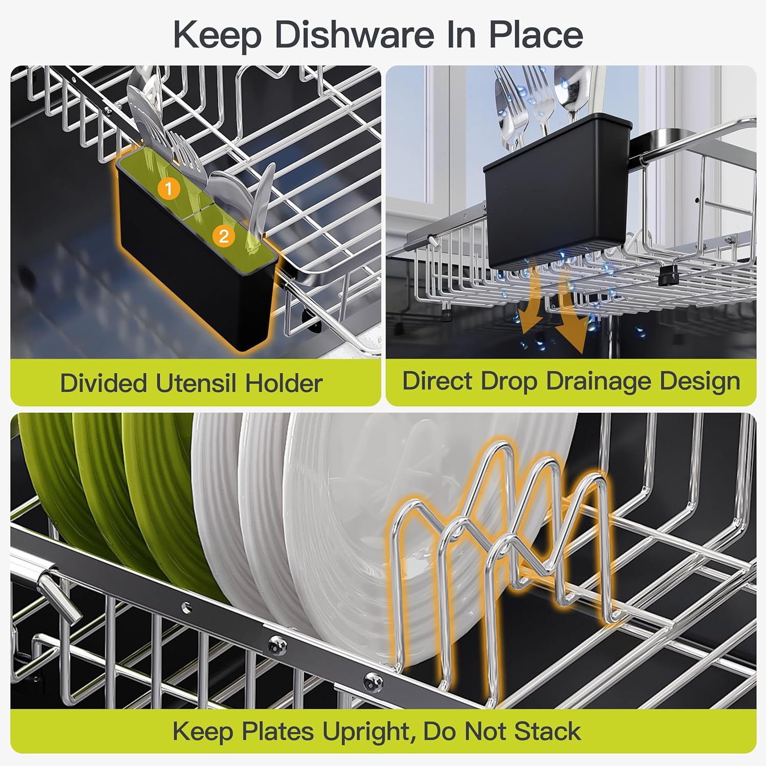JASIWAY Expandable Dish Drying Rack Over the Sink with Utensil Holder