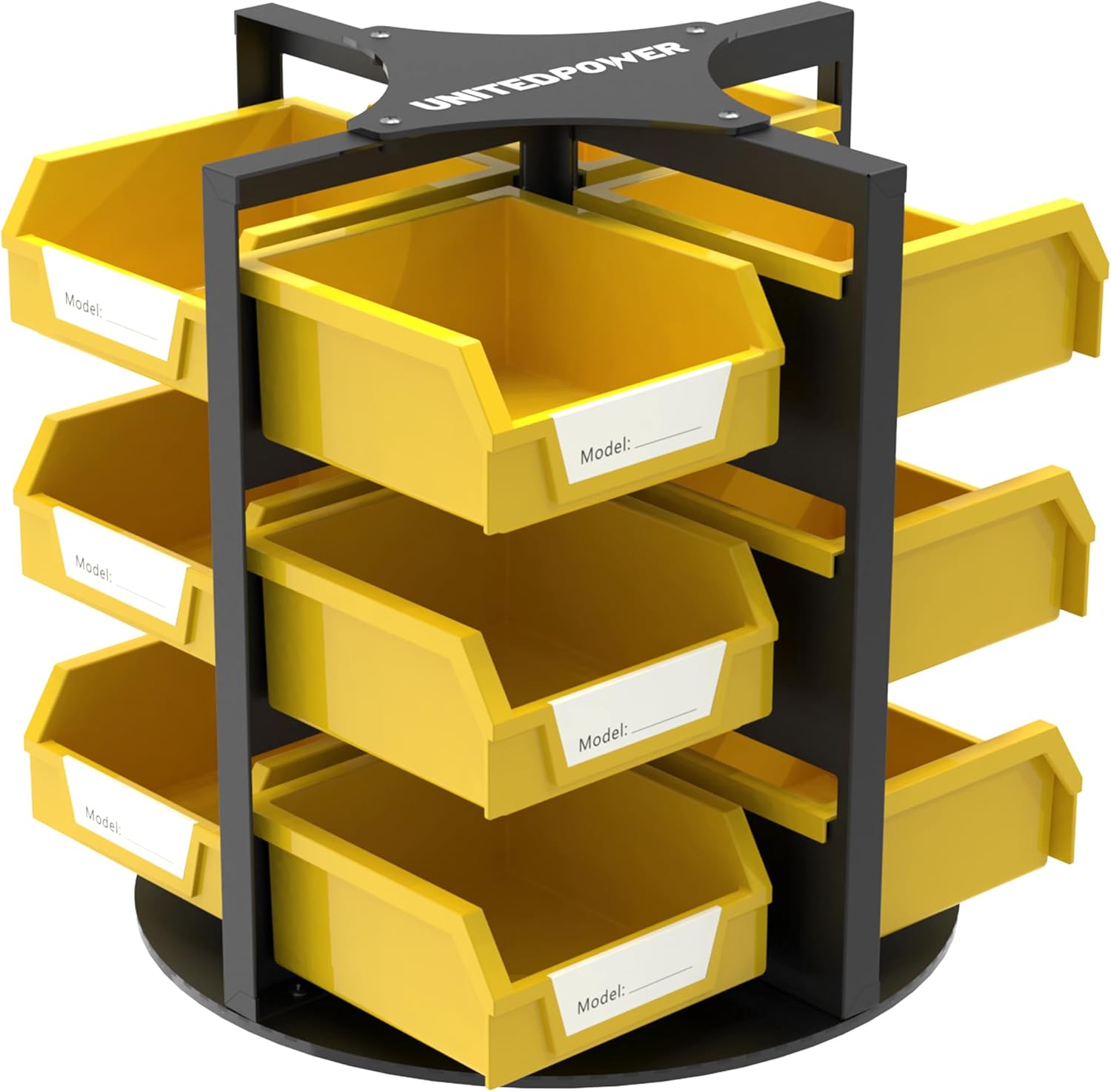 UNITEDPOWER Rotating Storage Bins, Tool Organizer, Hardware Crafts, Small Parts, Nuts and Bolts, Revolving 12-Bin Storage for Workshop, Shed, Garage, Home