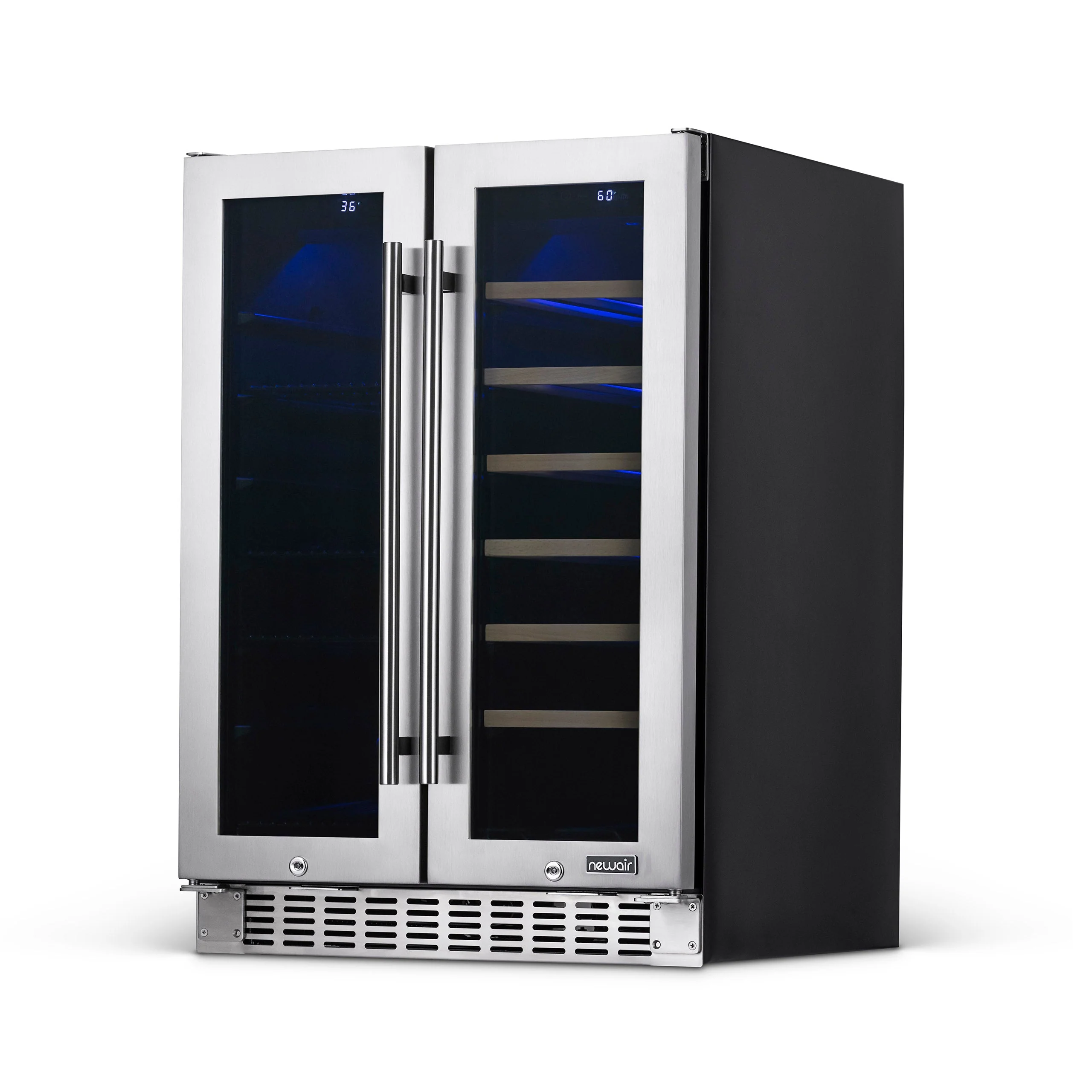 Newair 58-Can, 18-Bottle Premium Built-in Dual Zone Beverage Fridge - 24