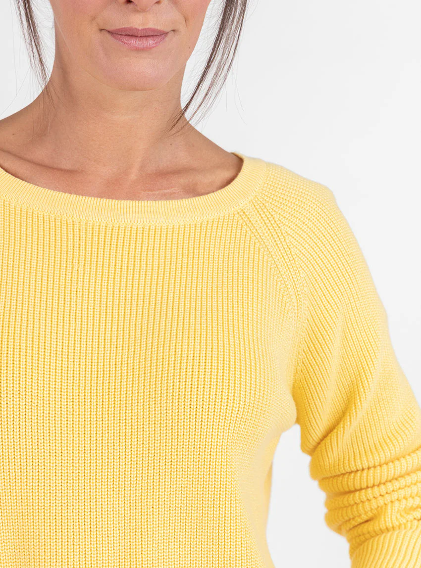 Pull femme en maille perlée coton jaune citron