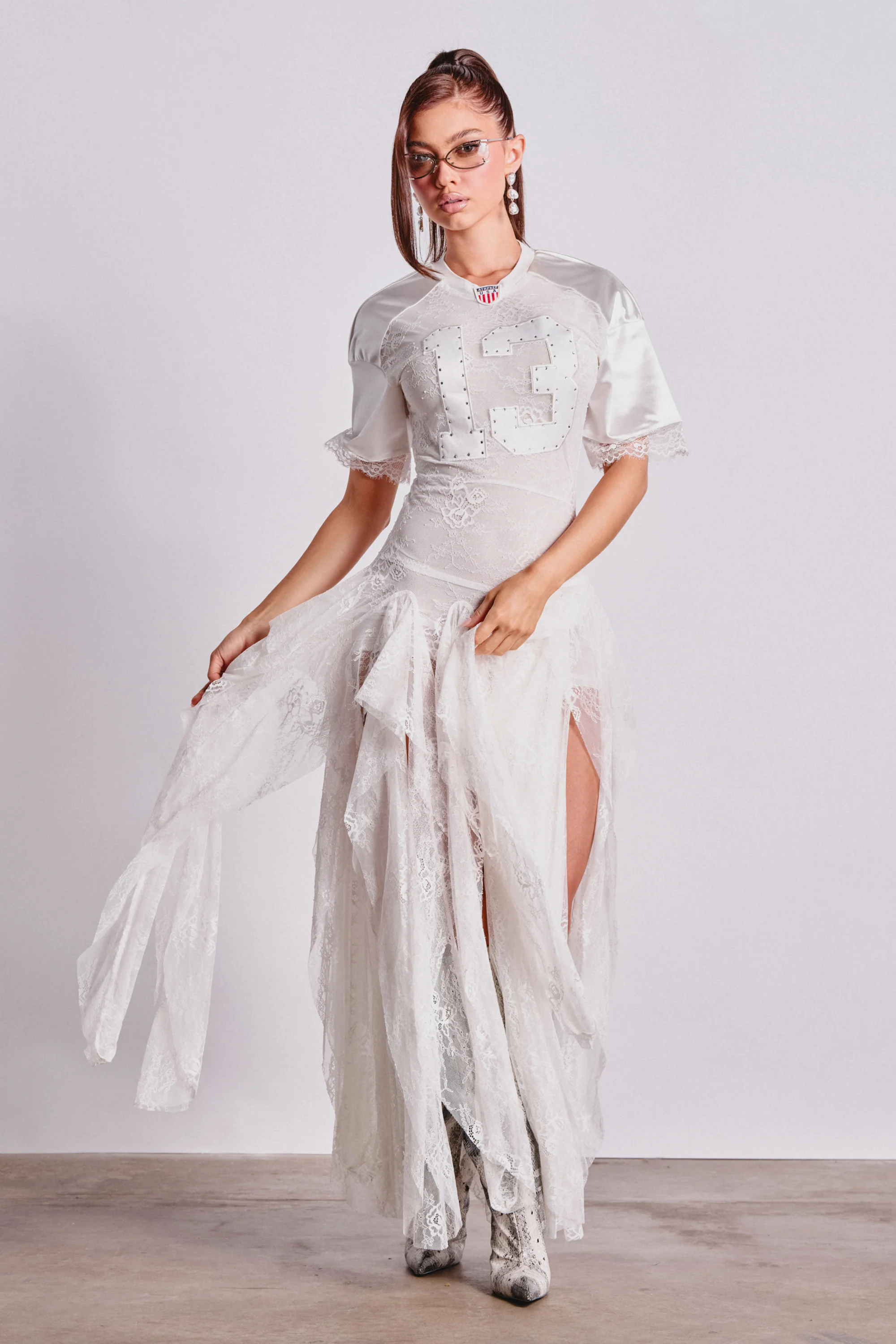 KICK OFF LACE JERSEY MAXI DRESS IN WHITE - Akira Store