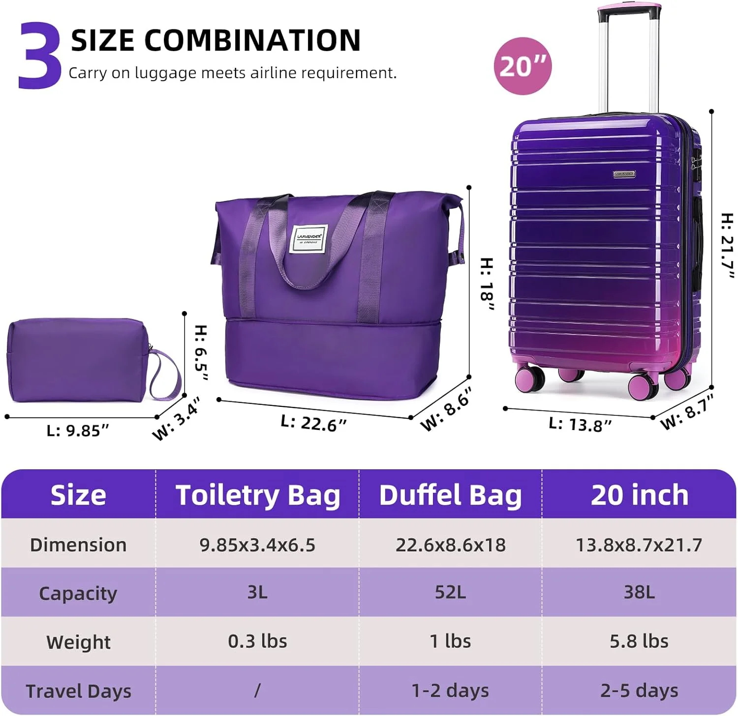 Ensemble de 6 valises, ensemble de valises rigides extensibles avec roulettes multidirectionnelles, ensemble de bagages à roulettes légers