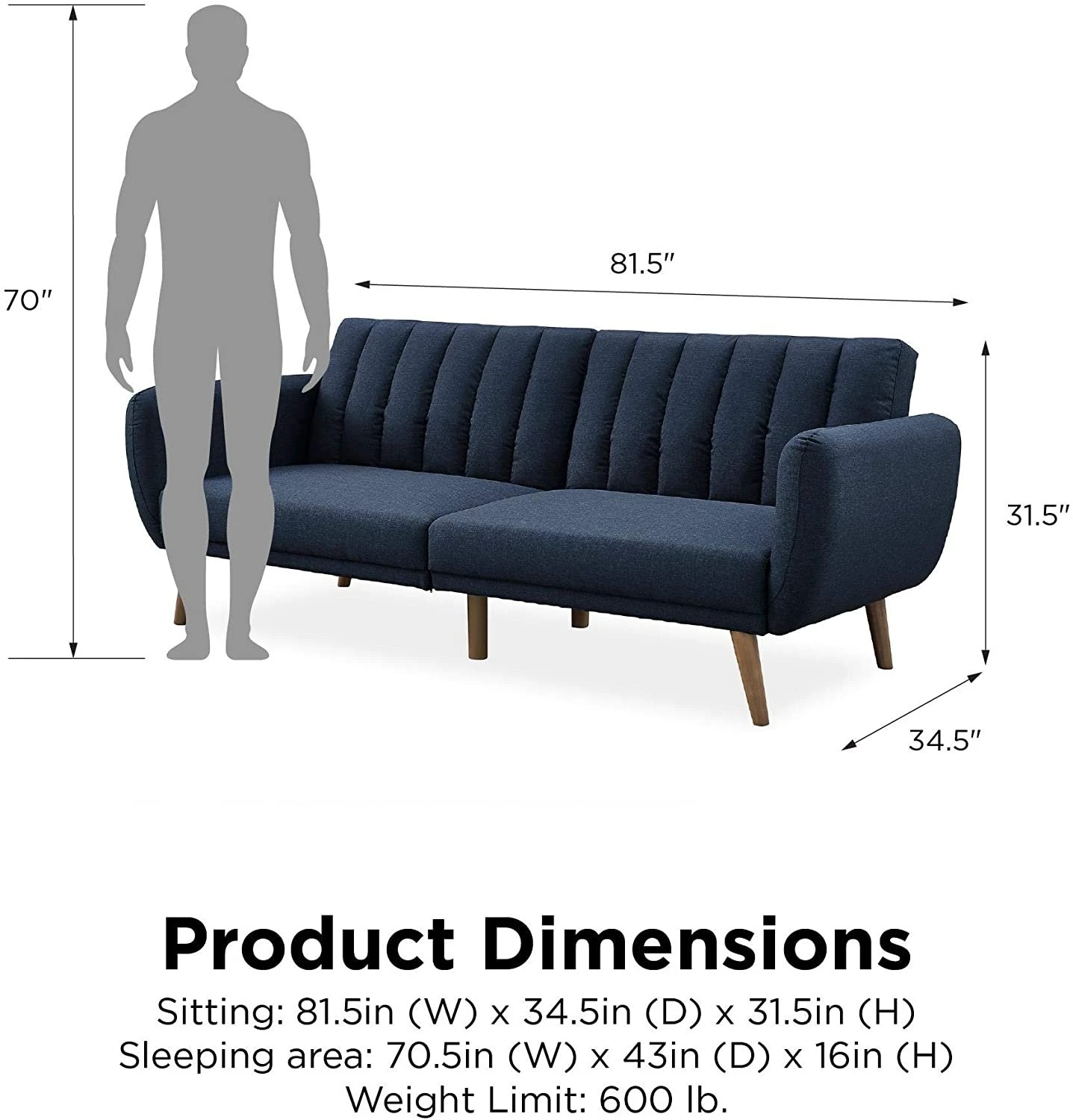 Canapé-lit futon Novogratz Brittany - Lin bleu marine