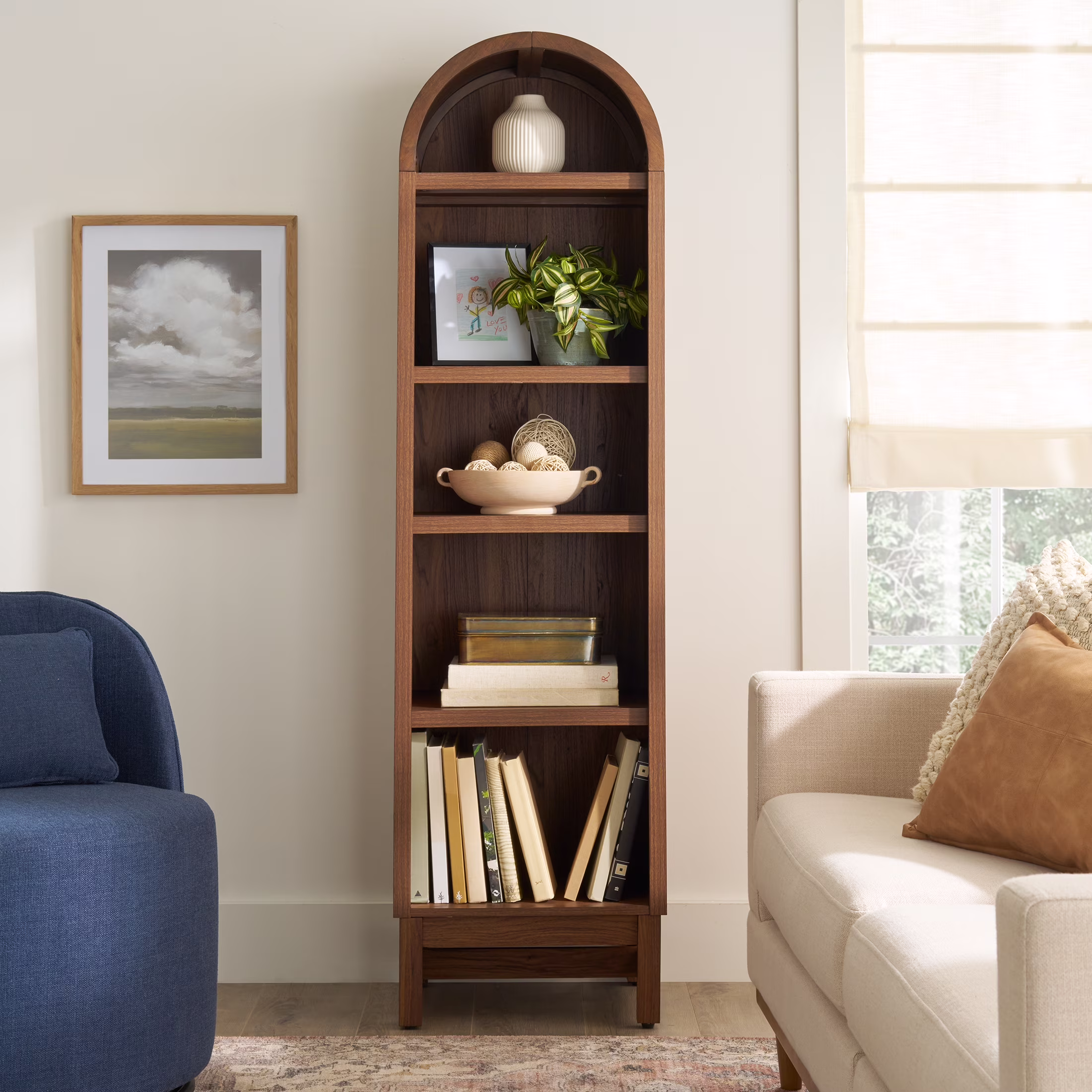 Better Homes & Gardens Juliet Narrow Arch Bookcase, Deep Green and Light Honey