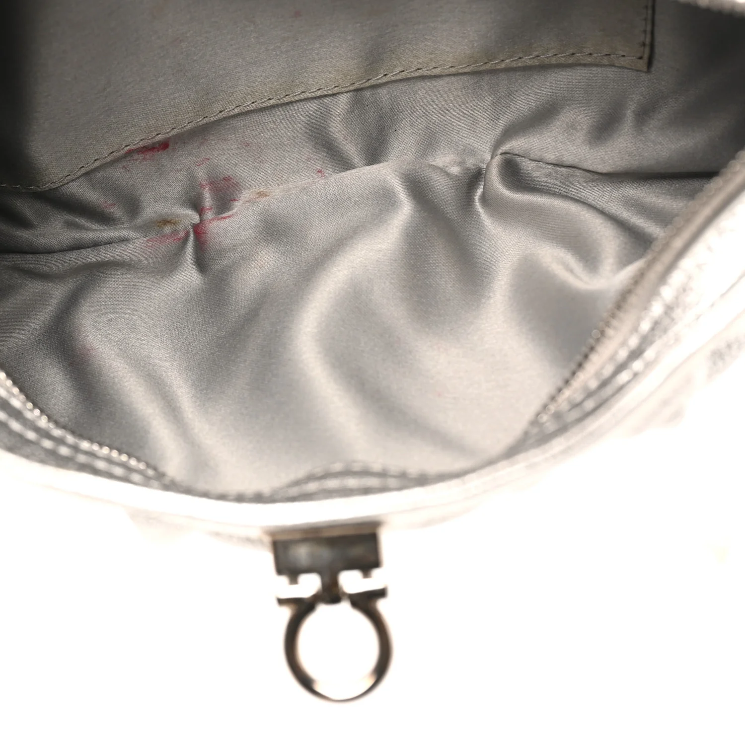 Metallic Calfskin Small Gancini Clutch Silver