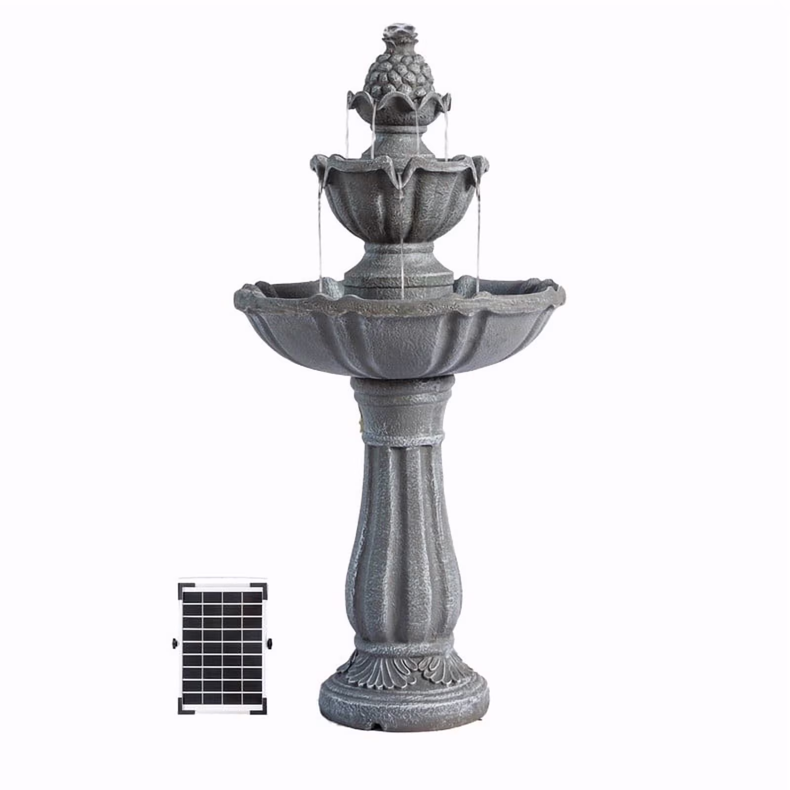 XBrand 36.2 2-Tier Outdoor Freestanding Solar Water Fountain - Classic Design, Grey Resin Bird Bath with Pump - Ideal for Yard, Lawn and Garden, Porch D��cor