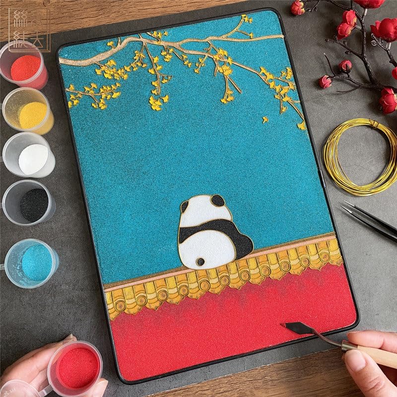 Panda in Oriental Palace, DIY Cloisonne Filigree Enamel Painting Kit, with Tutorial& All Tools