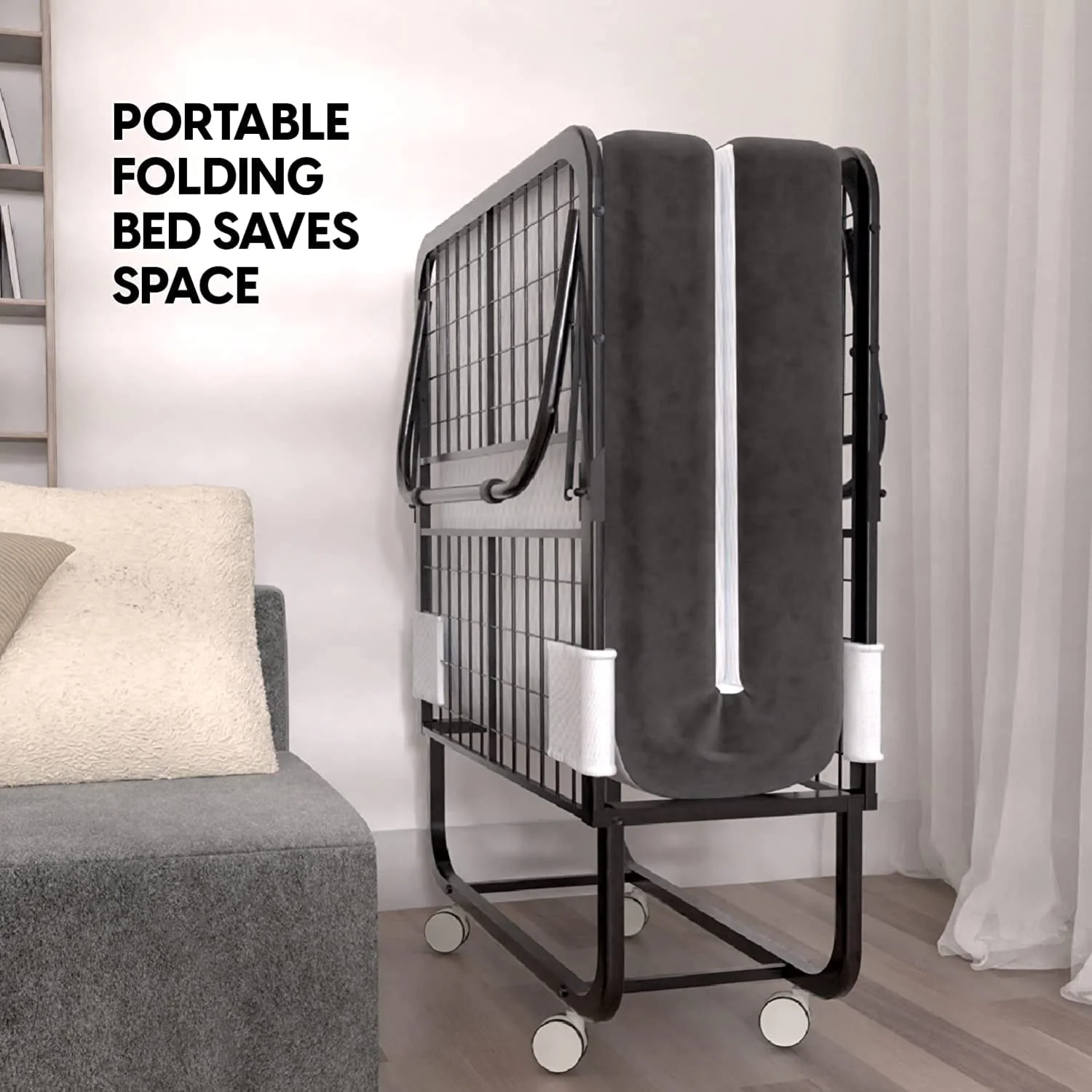 Folding Bed with Mattress 75x31 Cot Size Bed Frame Portable Foldable Roll Away Adult Bed for Guest 5-inch Thick Memory Foam Cot Mattress Space Saving Fold Up Bed for Easy Storage - Image 6