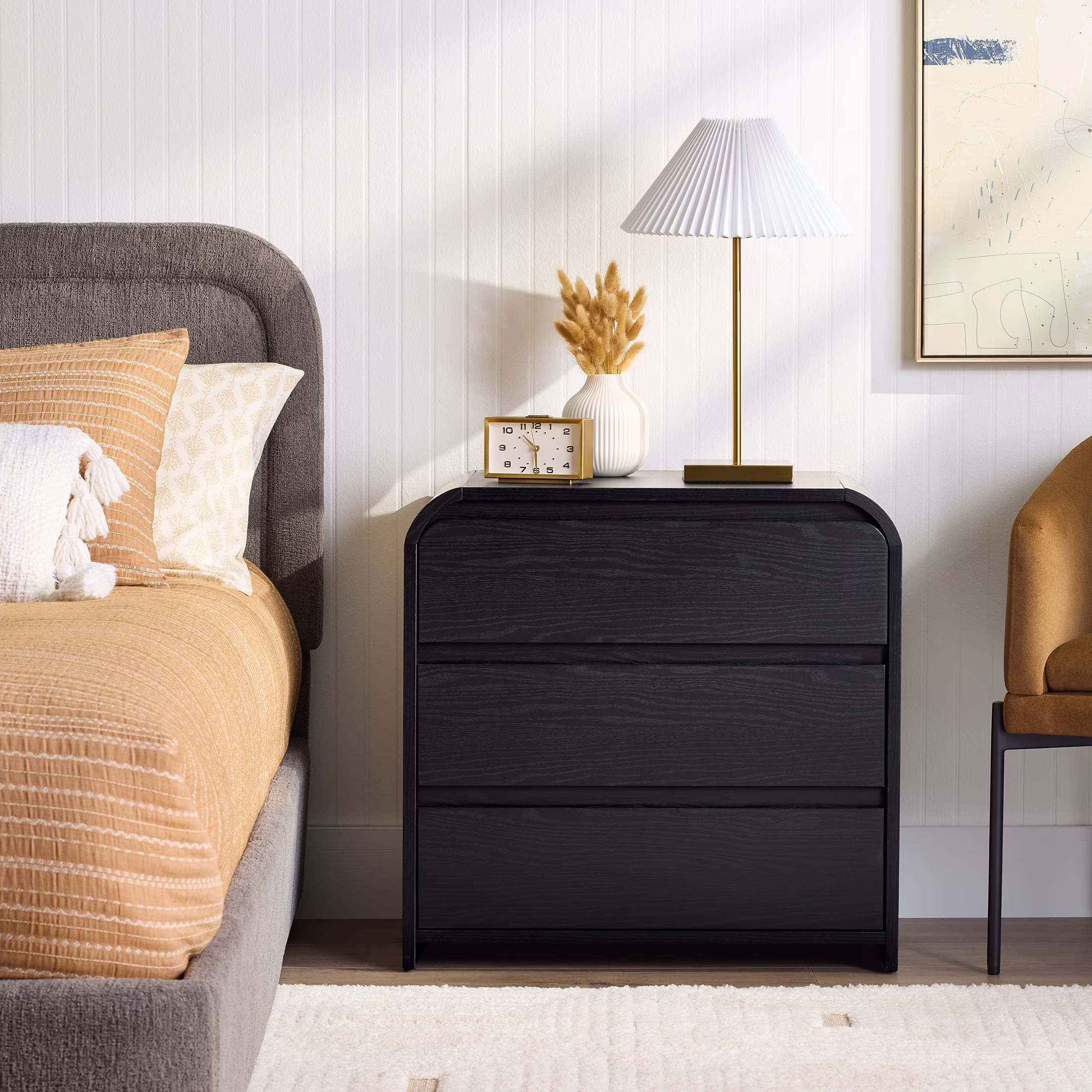 Better Homes & Gardens Juliet 3 Drawer Nightstand with USB, Light Honey