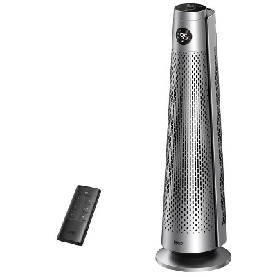 Dreo 1500W Solaris 818 Oscillating Ceramic 30" Indoor Space Heater for Home or Large Bedroom with Remote Control Silver: ETL Listed, 9 Settings