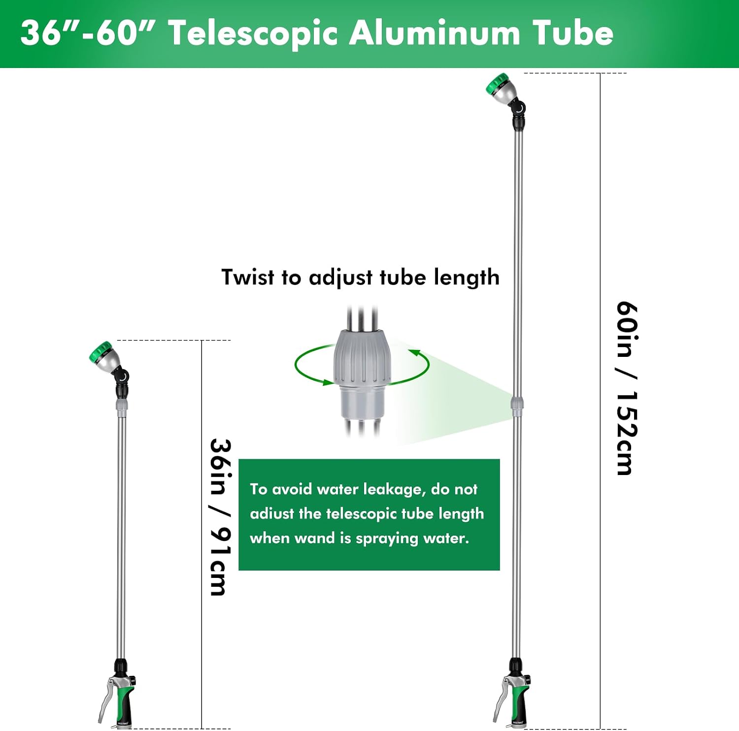 RESTMO Long Telescopic Watering Wand for Garden Hose, 36”-60” Garden Wand