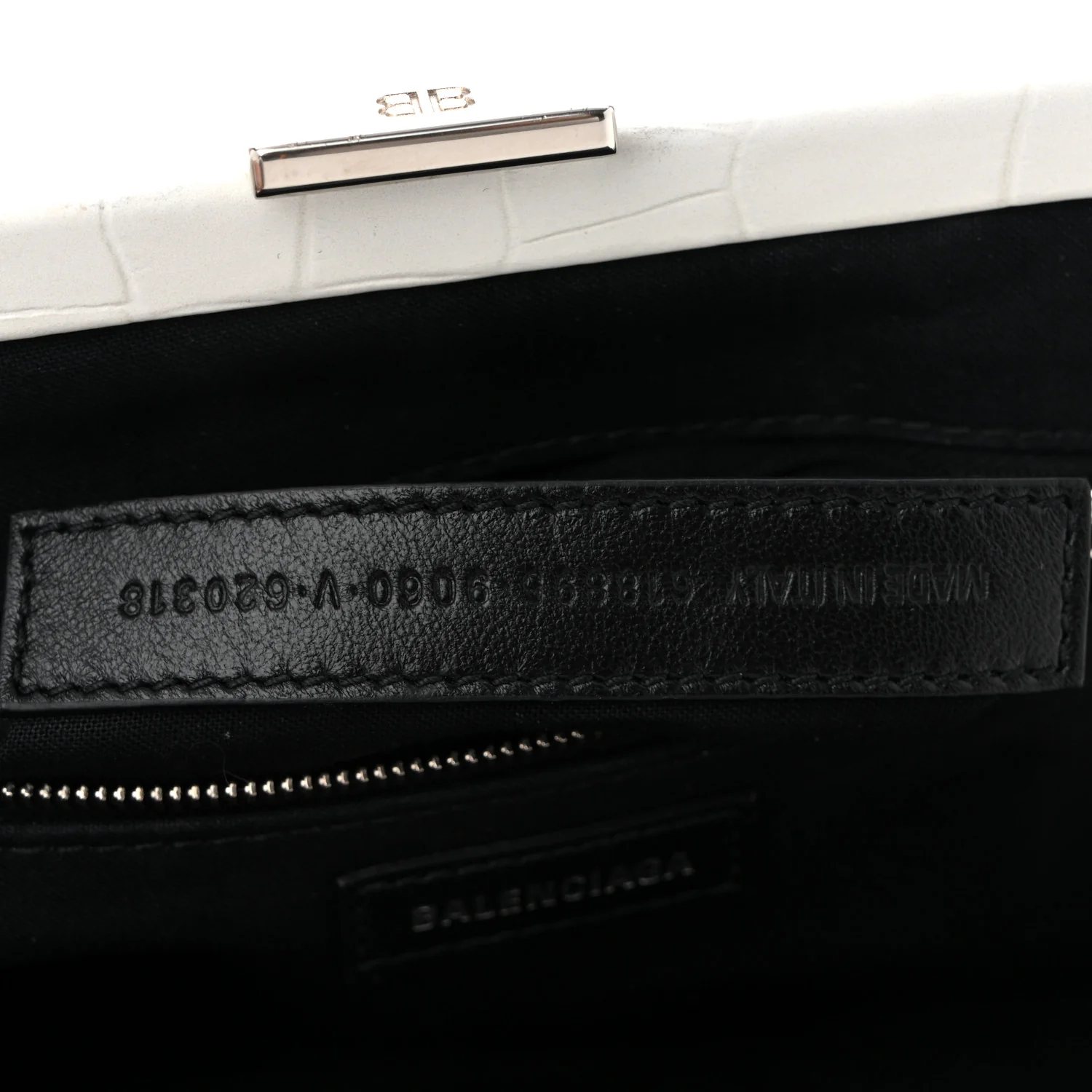Shiny Supple Calfskin Logo Crocodile Embossed Cloud Clutch XS White