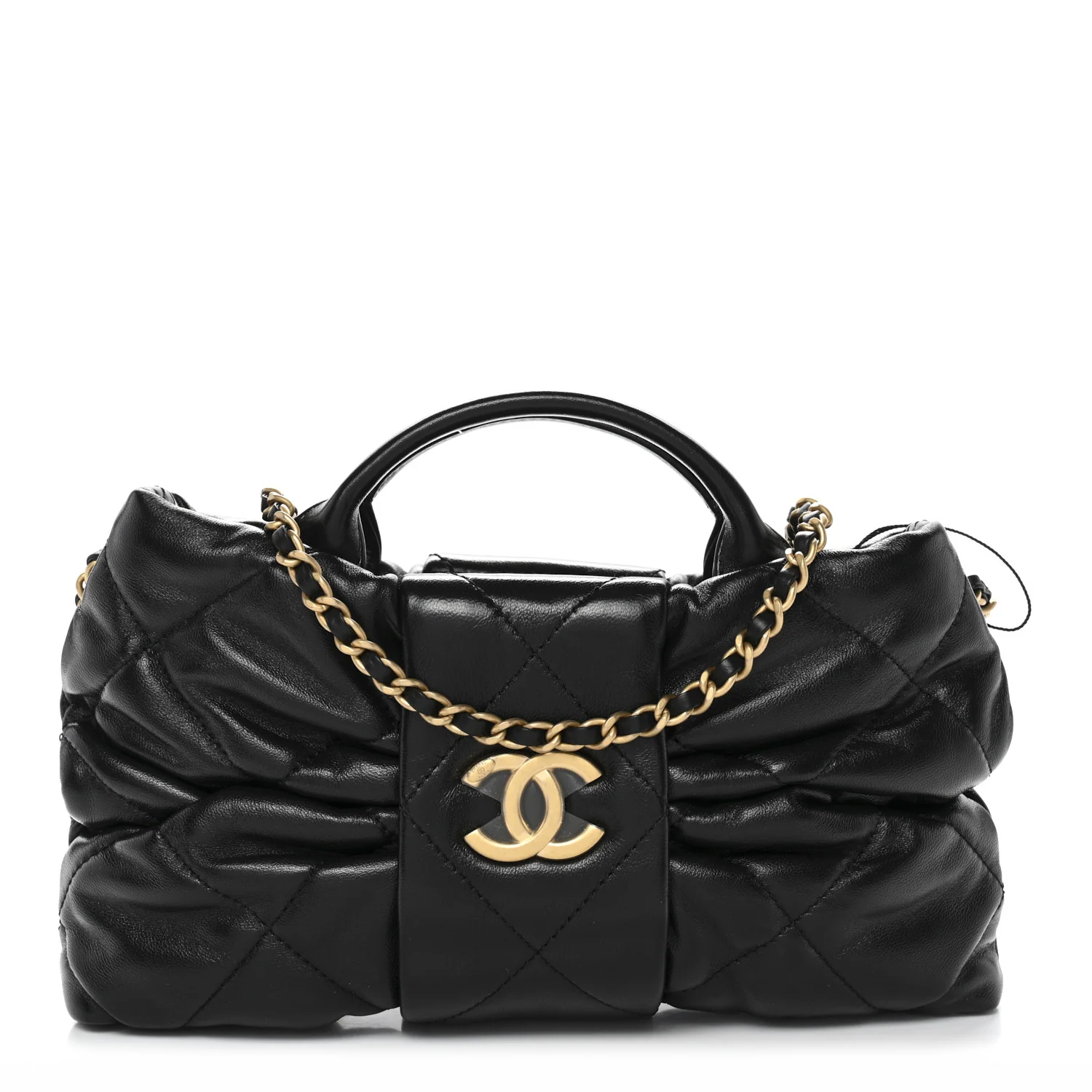 Lambskin Quilted Mini Bow Bag Black