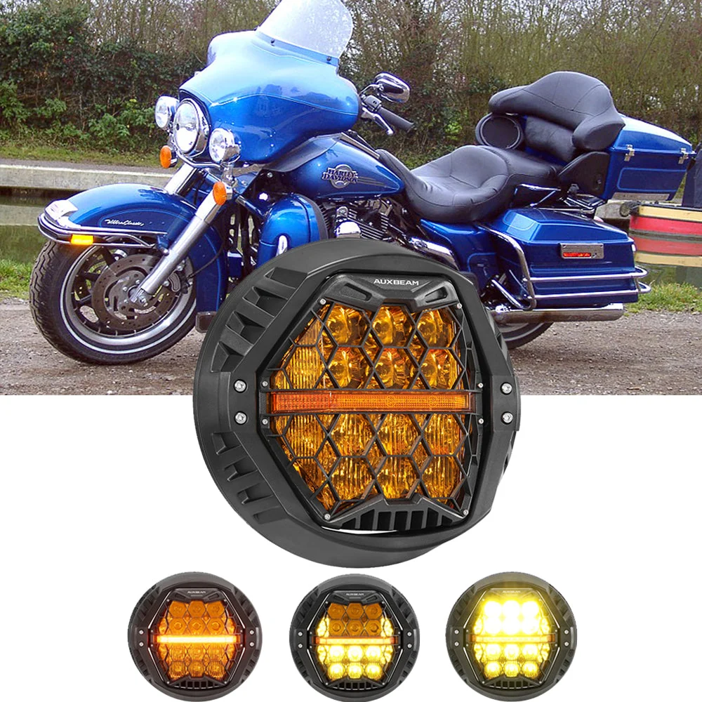 7 Inch 120W DOT Motorcycle LED Headlight Assembly with Amber DRL & Honeycomb Design (Hi/Lo Beam) for 1995-2004 Ultra Classic Electra Glide EFI FLHTCUI