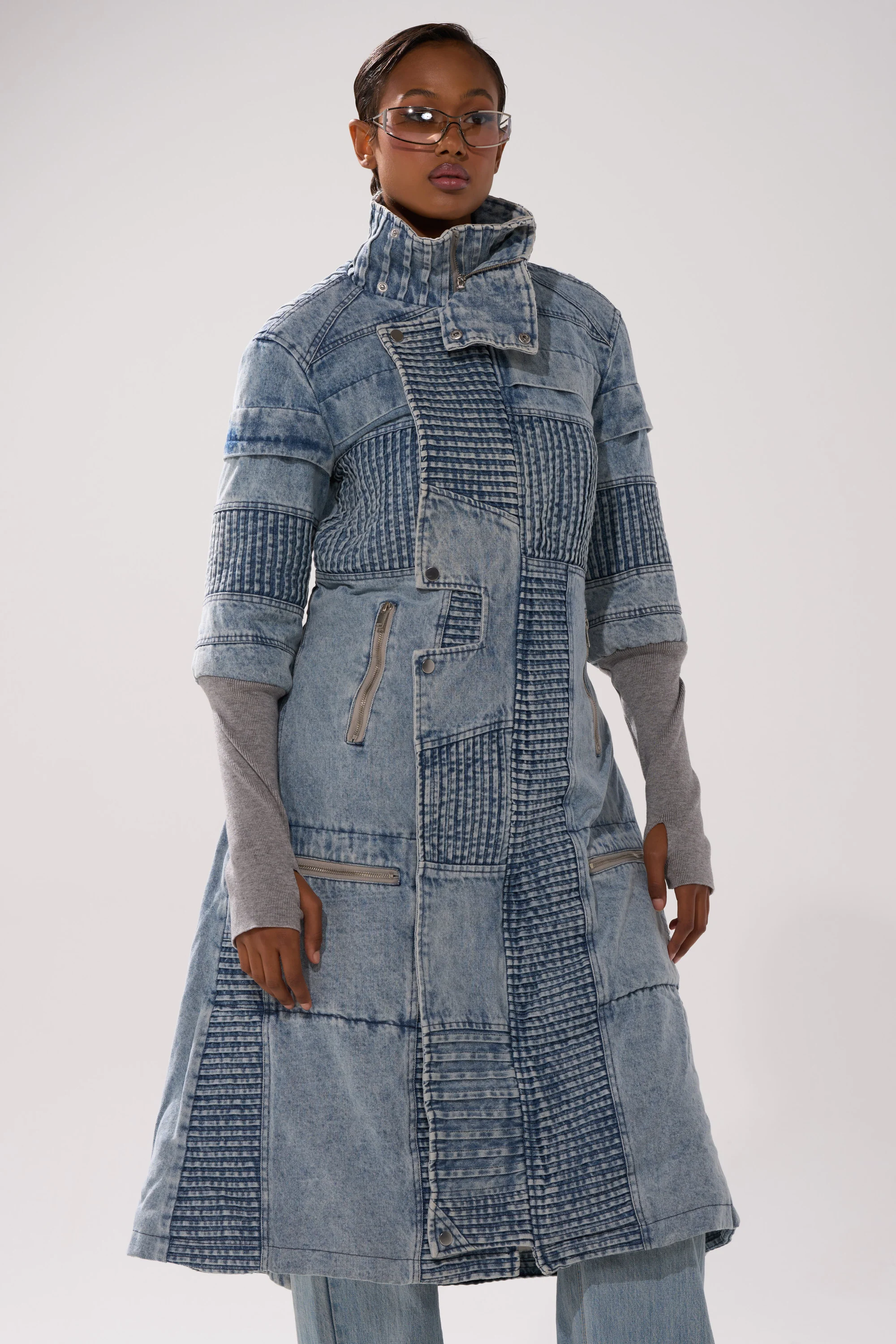 VORTEX DENIM TRENCH COAT IN BLUE - Akira Store