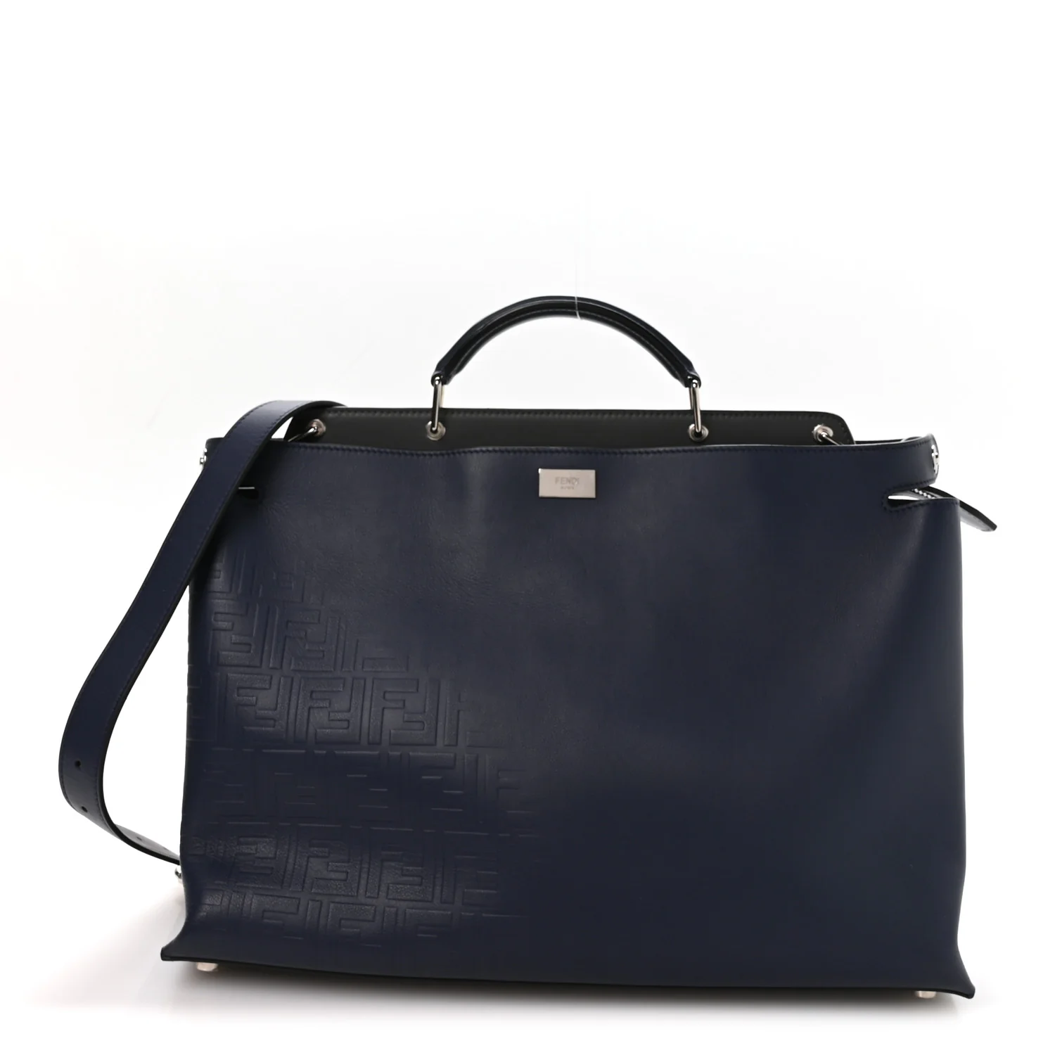 Calfskin Embossed Large Peekaboo Iconic Fit Satchel Blueberry