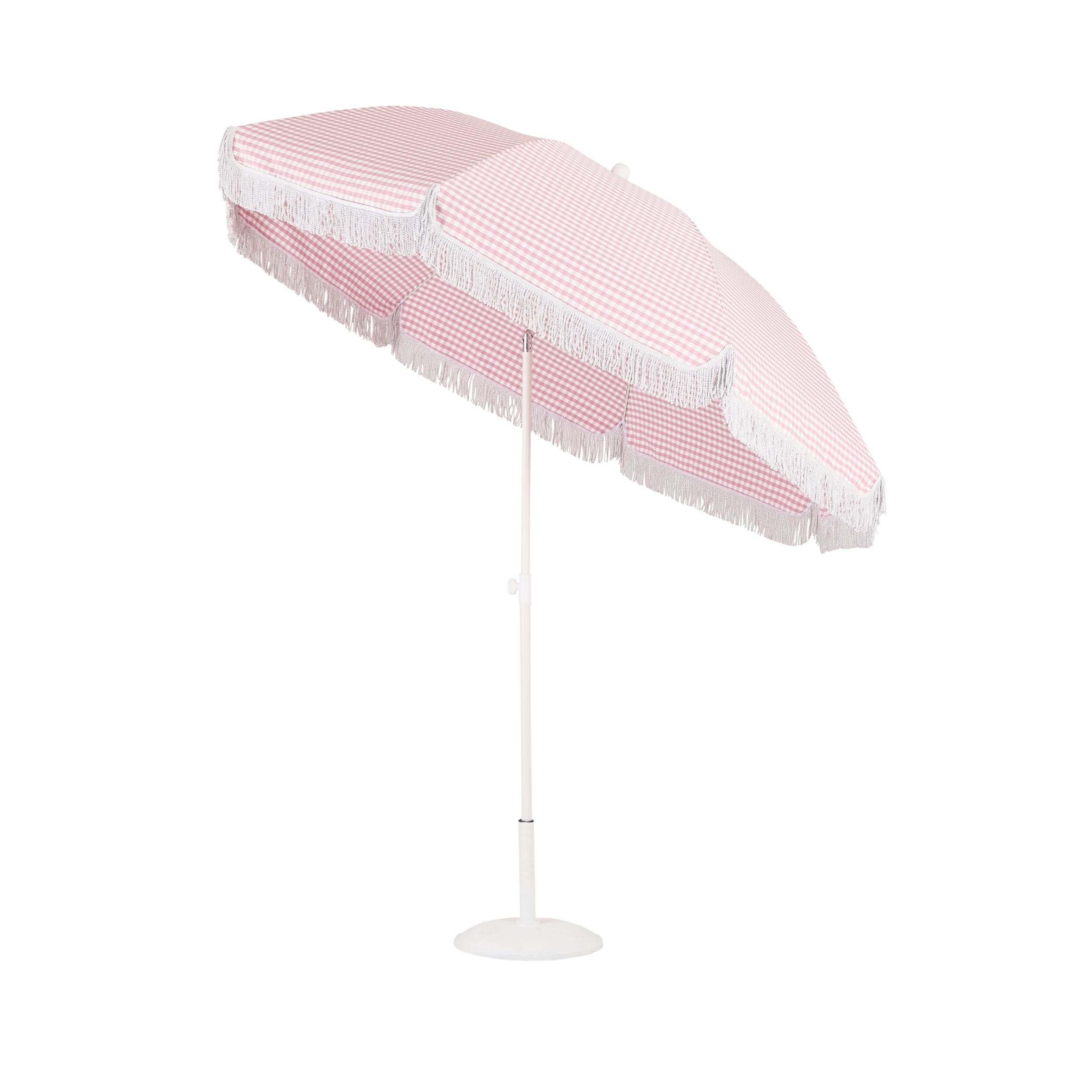 Amalfi Umbrella with Tassles Pink/White Gingham