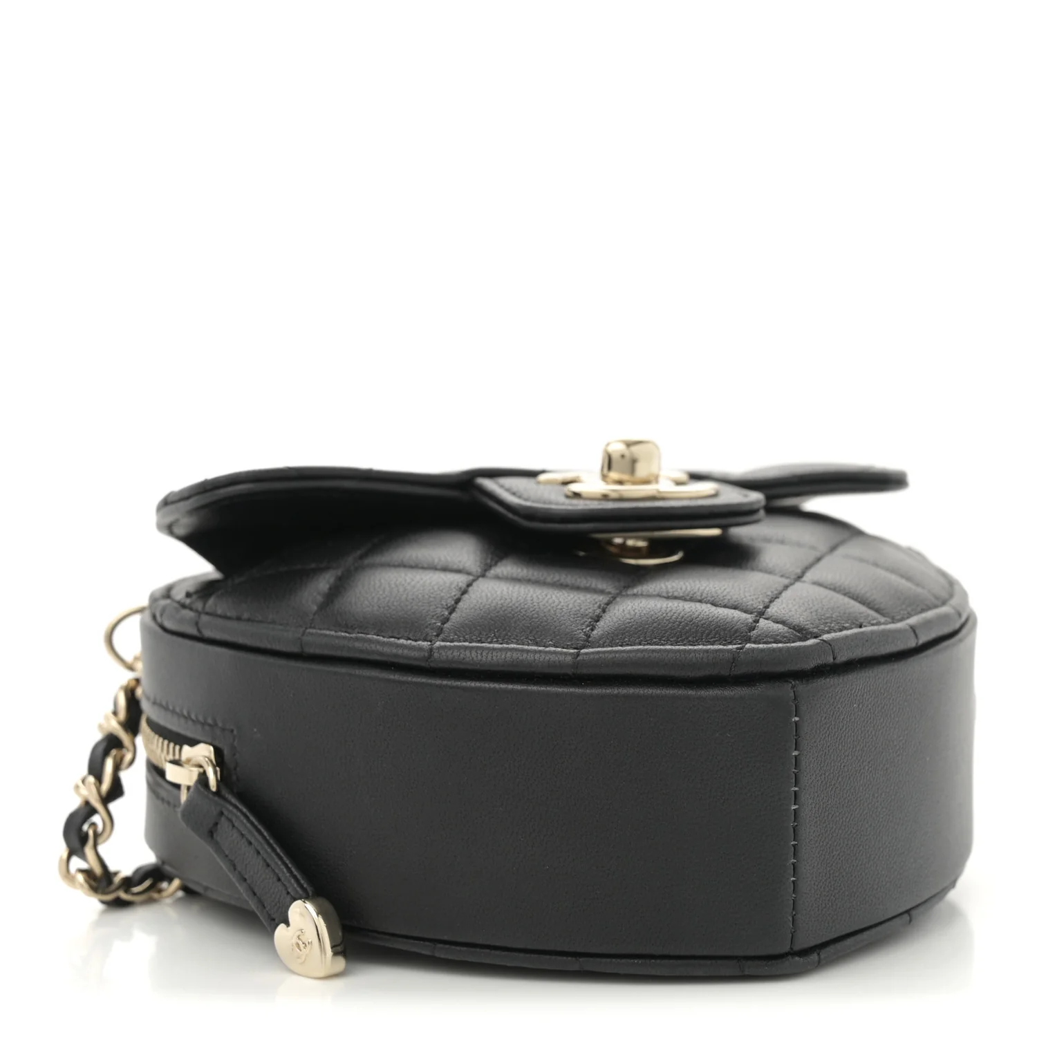 Lambskin Quilted CC In Love Heart Clutch With Chain  Black