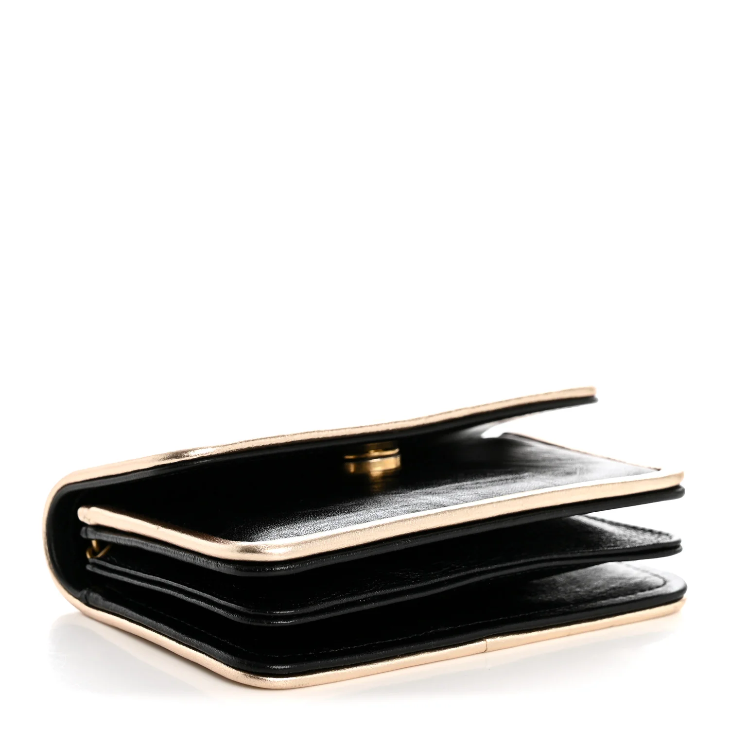 Metallic Calfskin Clutch With Chain Black Gold