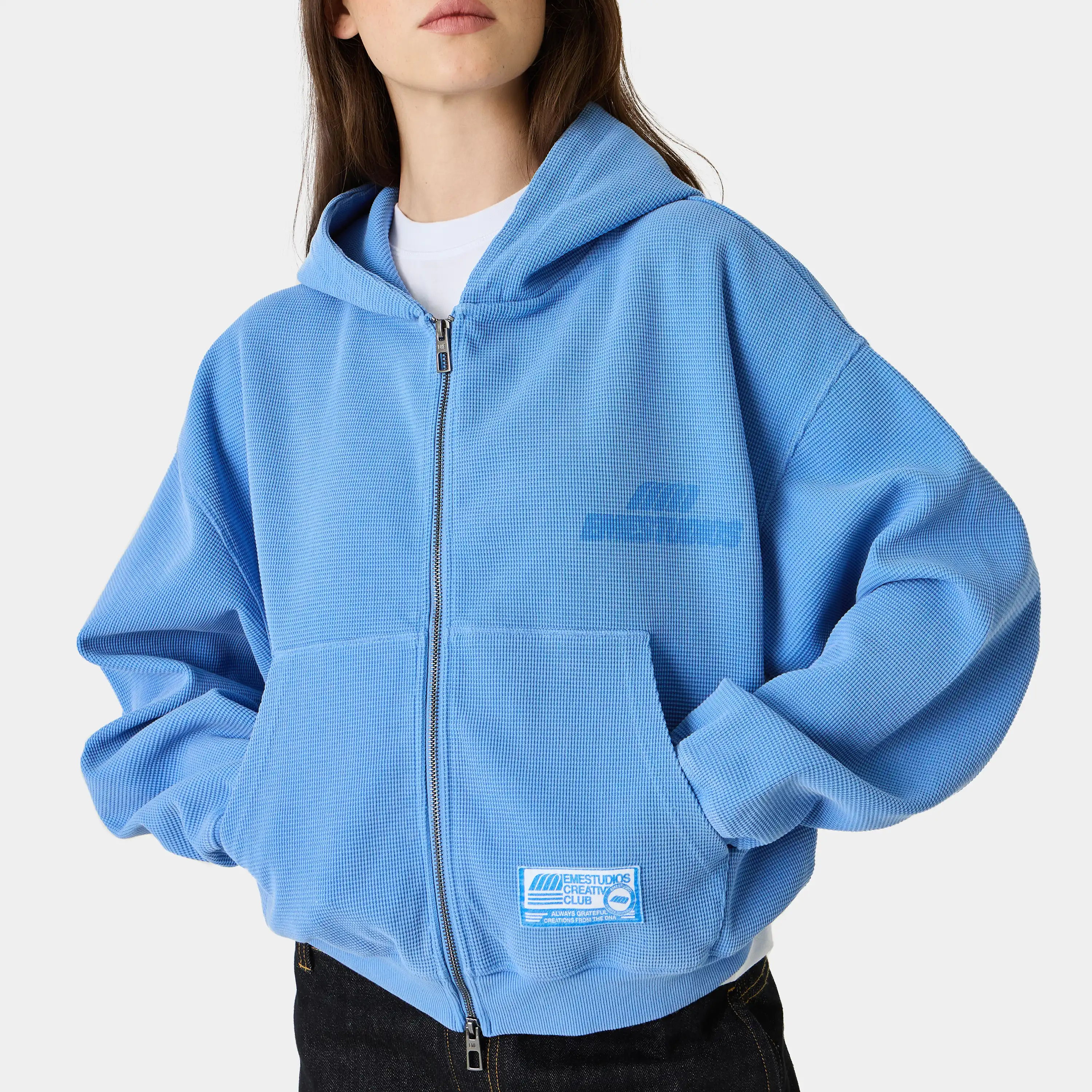 Waffle Cobalt Croped Boxy Full Zip