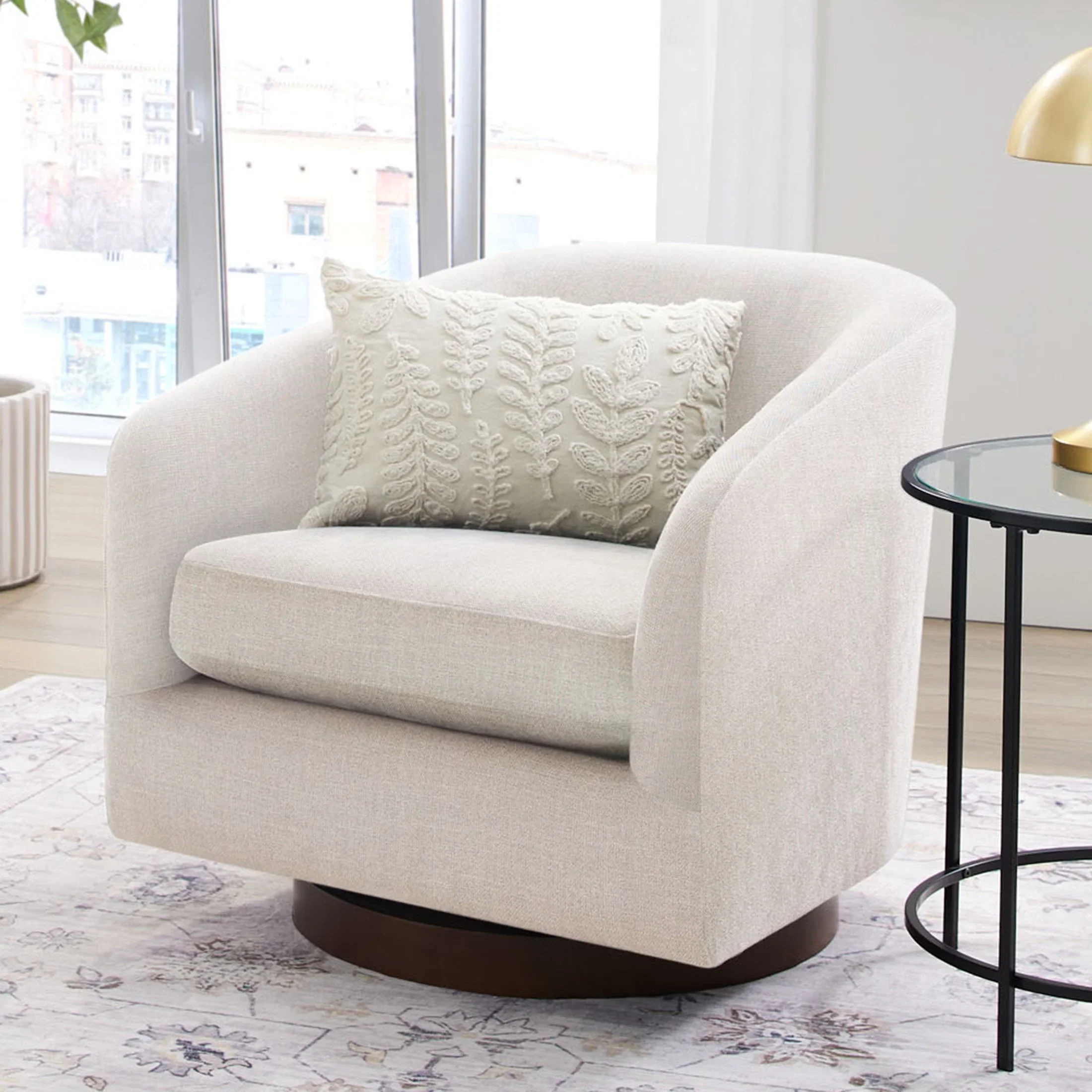 Better Homes & Gardens Bradford Wooden Base Modern Swivel Accent Chair, Linen