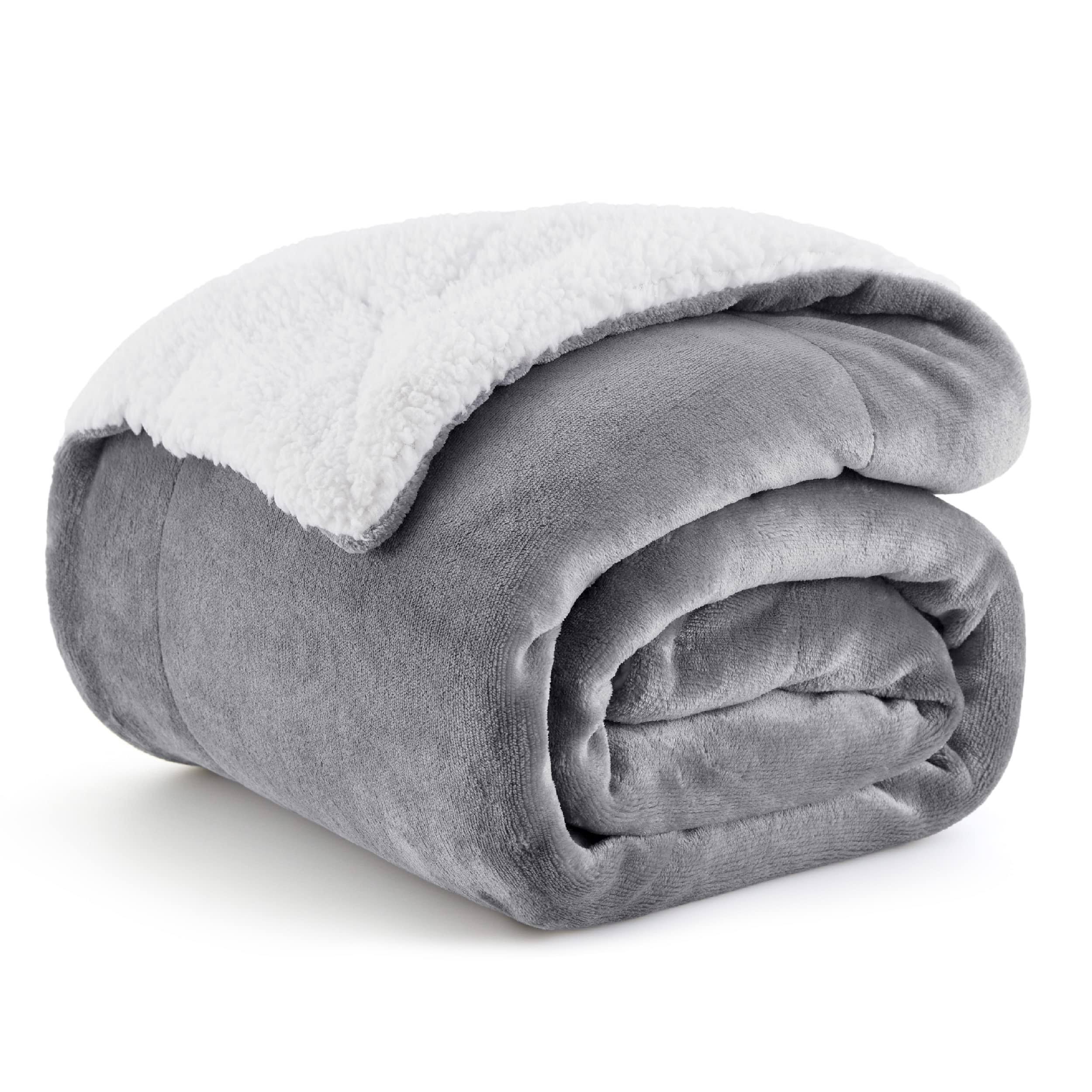 Bedsure Sherpa Fleece Throw Blanket for Couch - Grey Thick Fuzzy Warm Soft Blankets and Throws for Sofa 50x60 Inches