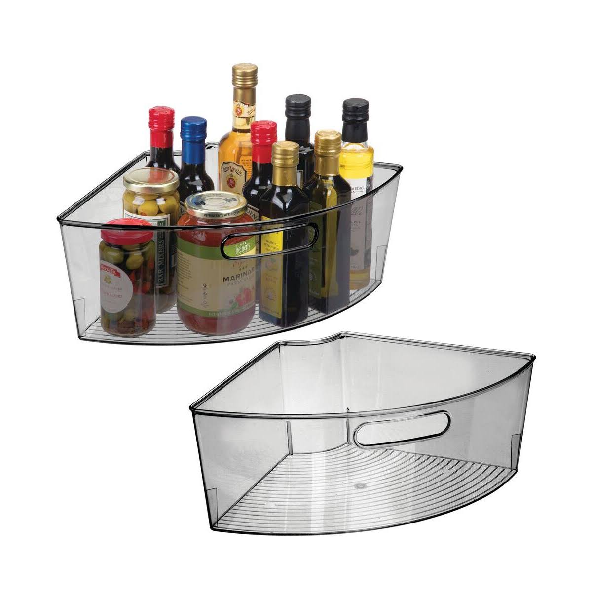 mDesign Plastic Lazy Susan Organizer Bins with Handle for Kitchen - Smoke