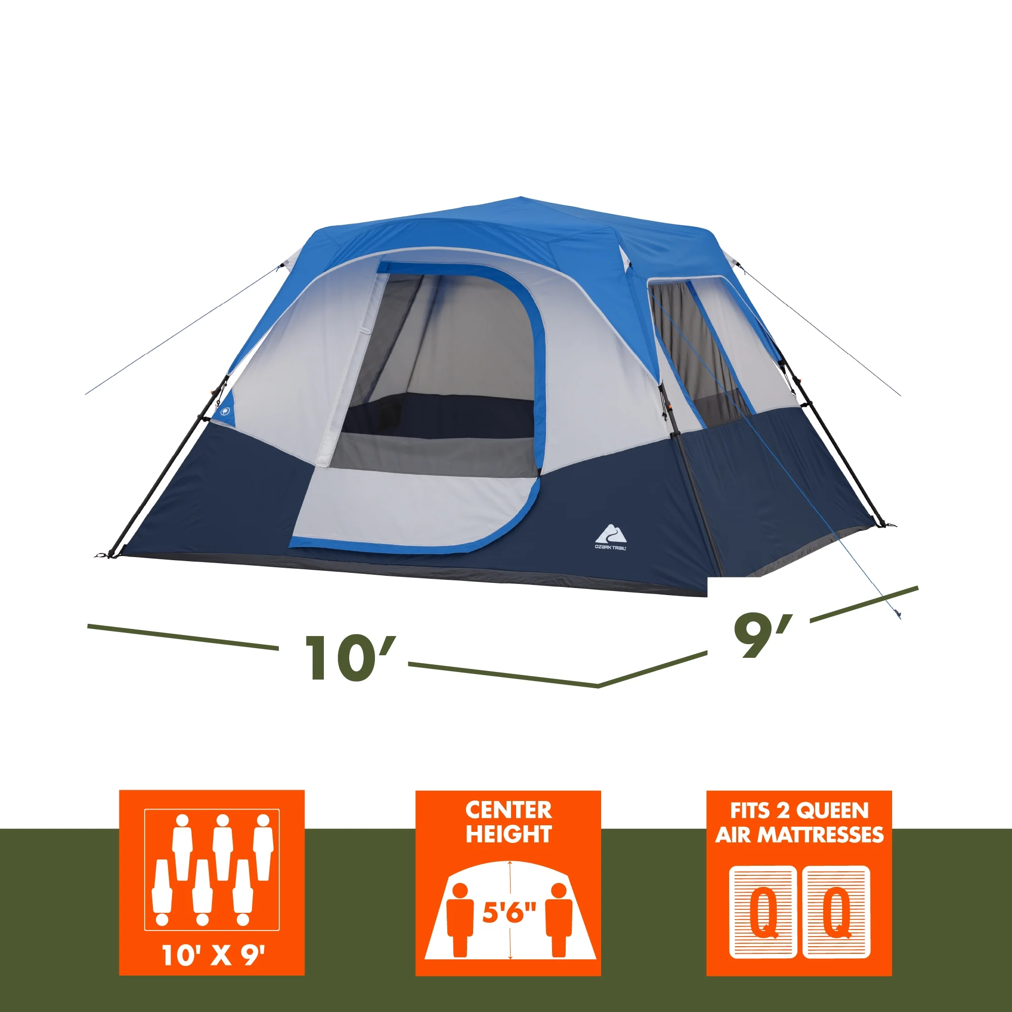 10�� x 9' 6-Person Instant Cabin Tent with LED Lighted Hub, 25 lbs(Gray) - Image 7