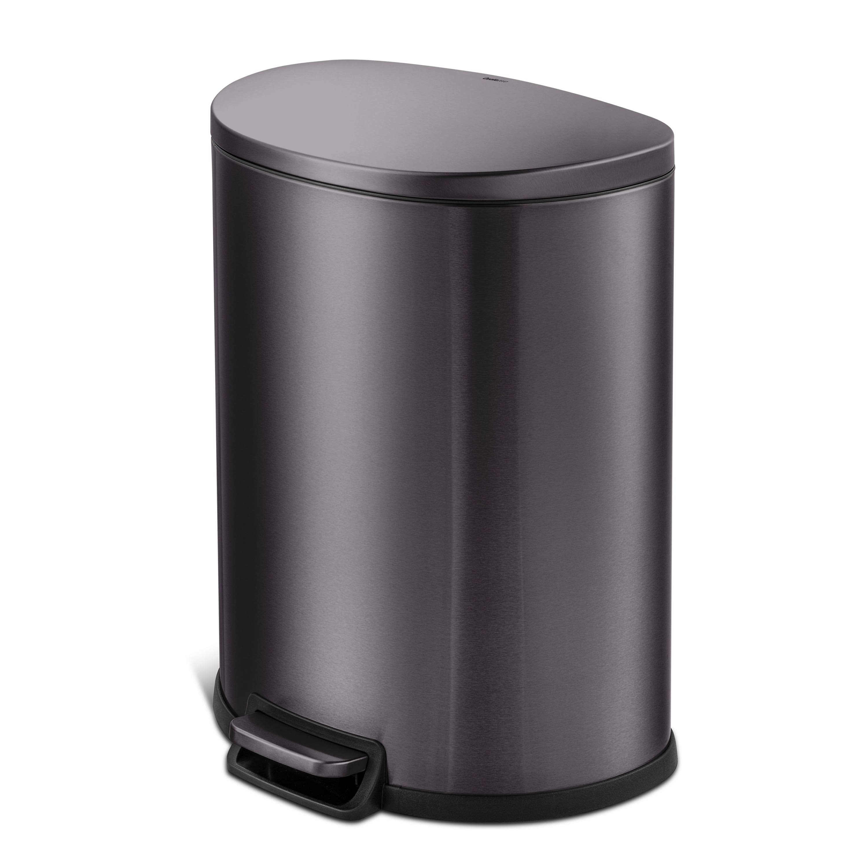 Qualiazero 13.2 Gallon Trash Can D-Shape Step On Kitchen Trash Can Stainless Steel(Black)