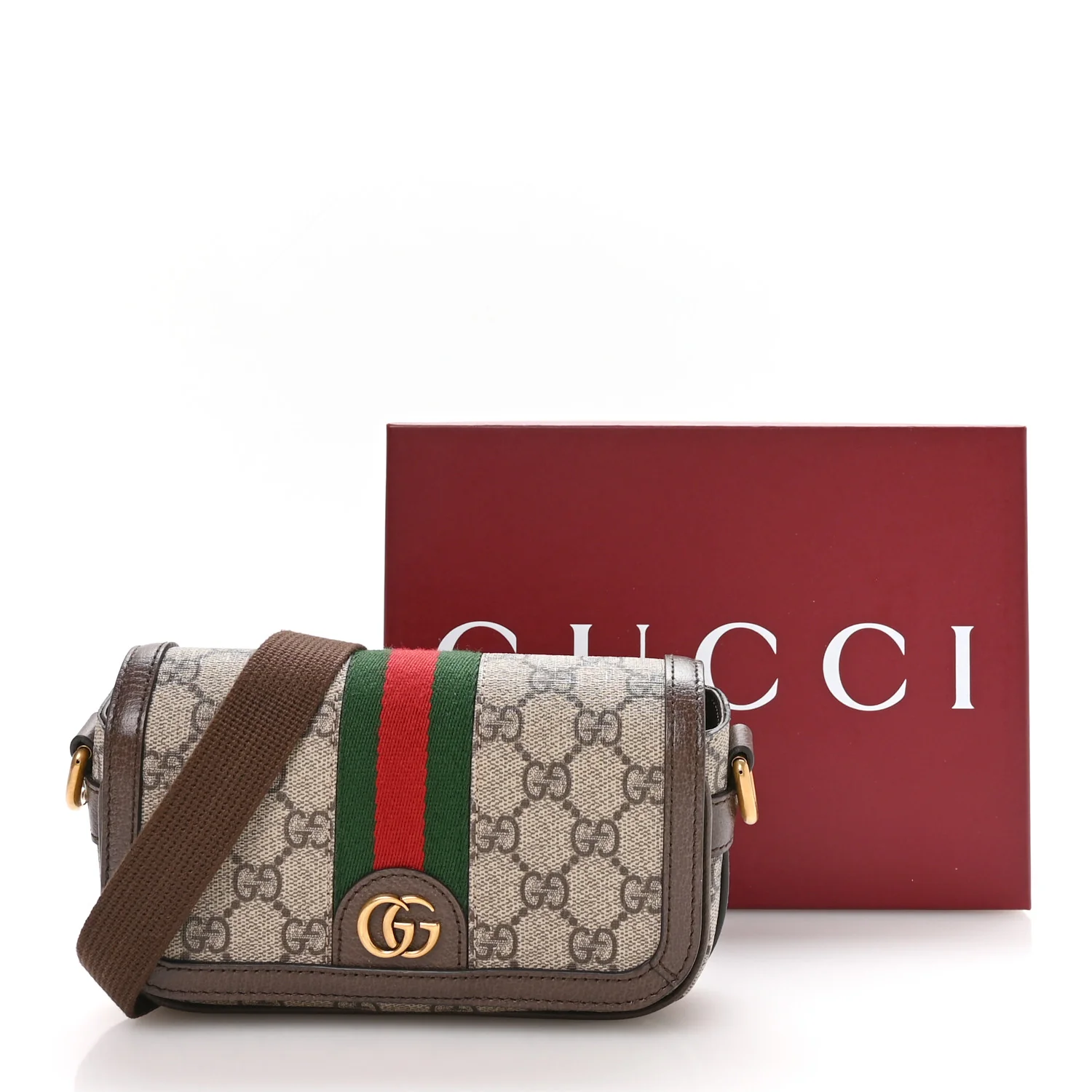 GG Supreme Monogram Web Mini Ophidia Flap Shoulder Bag Brown