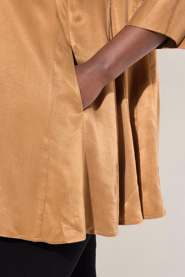 Satin Godet Pleat 3/4 Sleeve Blouse