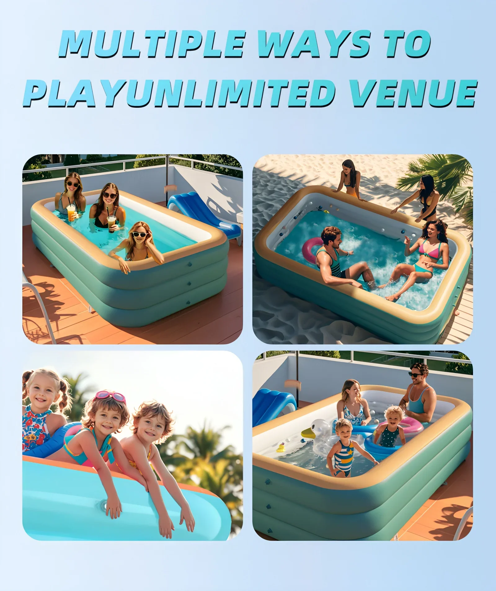 ZQIULDY Inflatable Swimming Pool for Kids and Adults, 118 X 68 X 23 Big Inflatable Pool, Family Swimming Pool for Toddlers Adult, Garden Lawn, Backyard Summer Water Party Pool