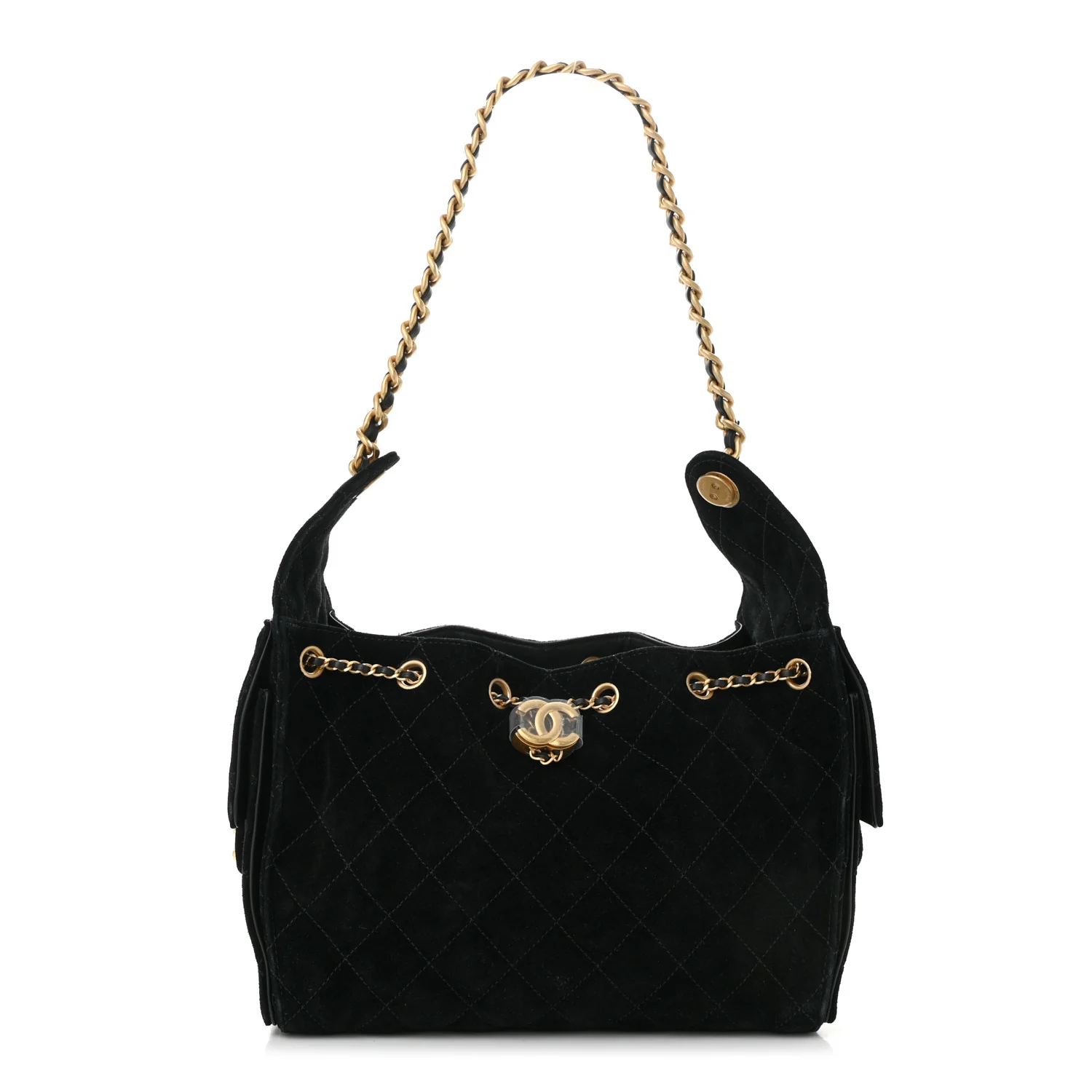 Suede Quilted Small Chanel 25 Handbag Black