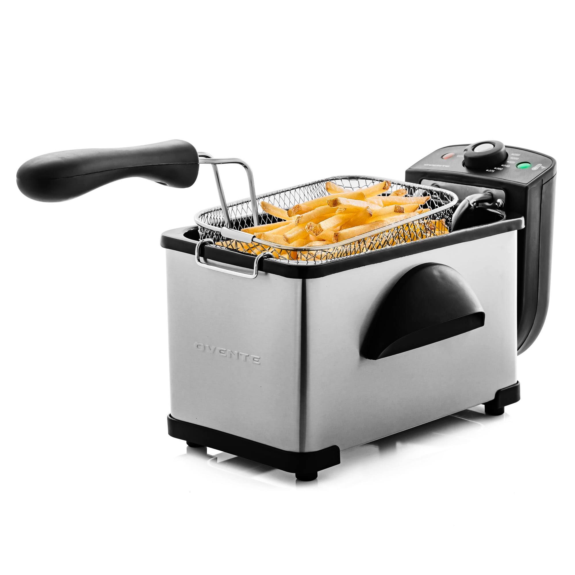 Ovente 2 Liter Electric Deep Fryer with Frying Basket, 1500W, Adjustable Temperature, Stainless