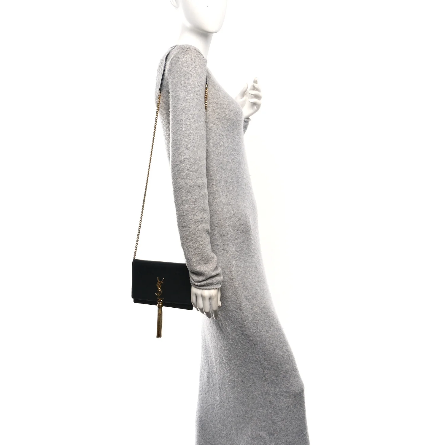 Smooth Calfskin Classic Monogram Kate Tassel Chain Wallet Black
