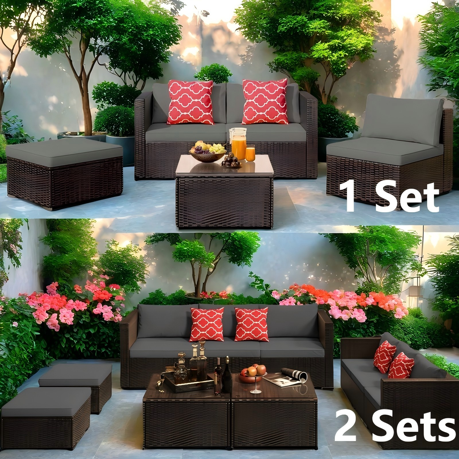 Patio Furniture Set Clearance, 5 Piece Outdoor Sectional Furniture Chair Set with Cushions and Tea Table, Gray(Gray-5 Pieces)