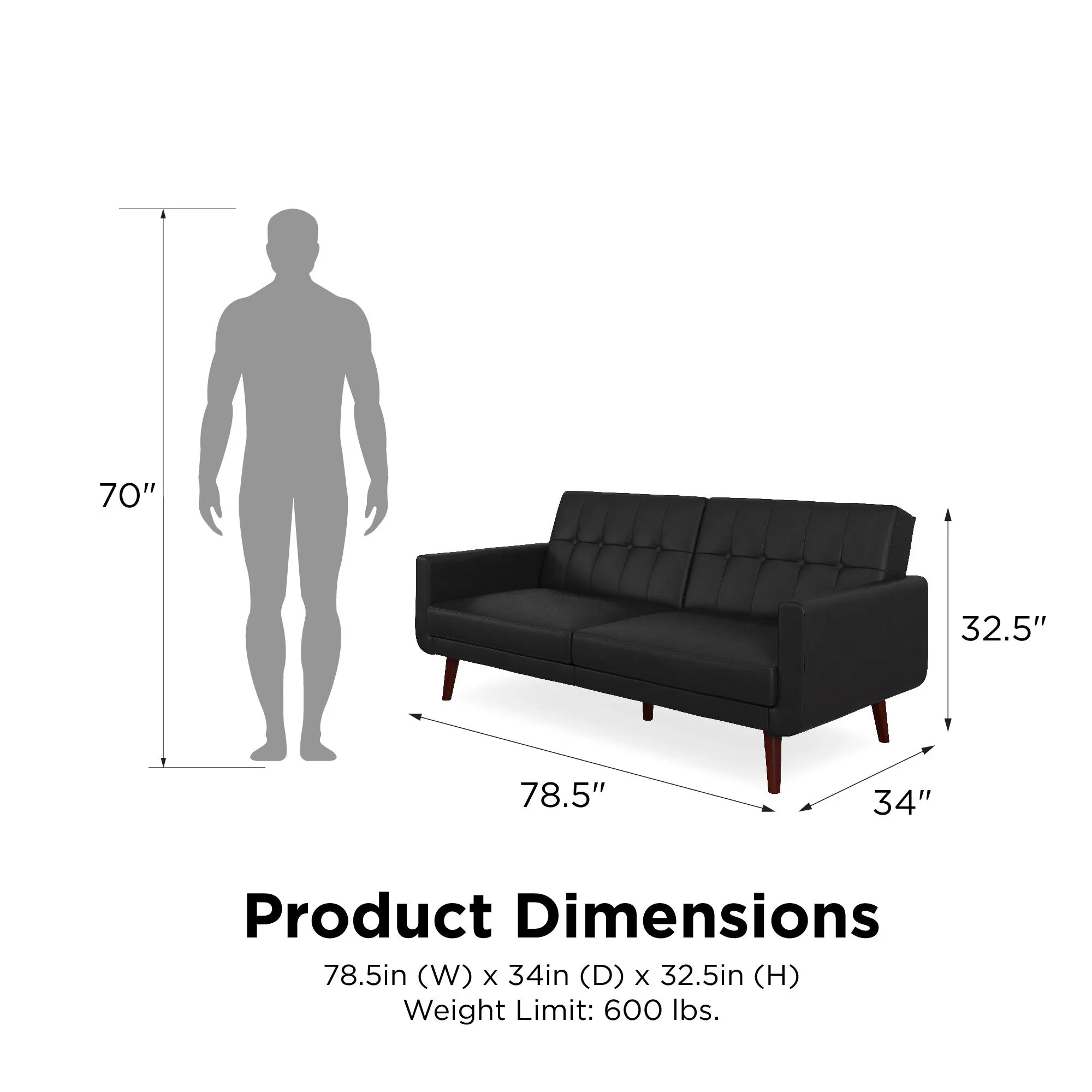 Better Homes & Gardens Nola Modern Futon, Camel Faux Leather