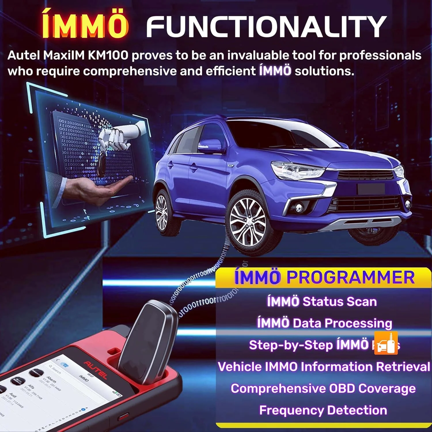 Autel Maxiim KM100 Key Fob Programmer Immobilizer Tool with 2pcs Blank IKEY 60s Key Generation OBD IMMO/Key Learning Transponder Editing Chip Read/Write/Clone Frequency Detection Lite IM508 IM608 PRO