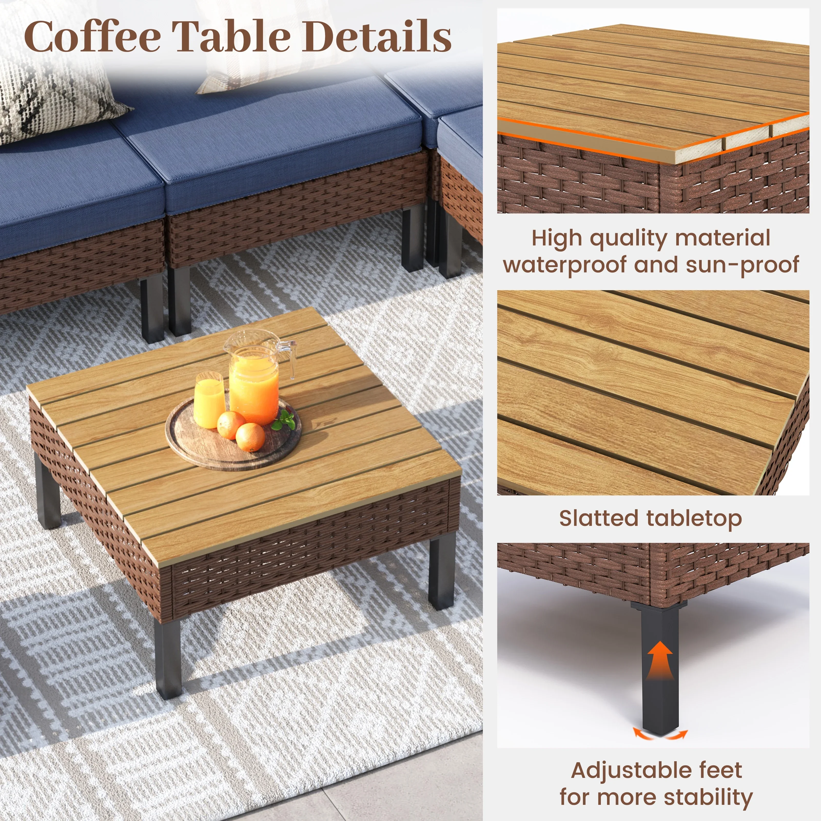 ELPOSUN L Shaped Conversation Sectional Sofa Set with Coffee Table, 5 Pieces Patio Furniture Seating Group with Side Table for Backyard Garden, Beige Grey