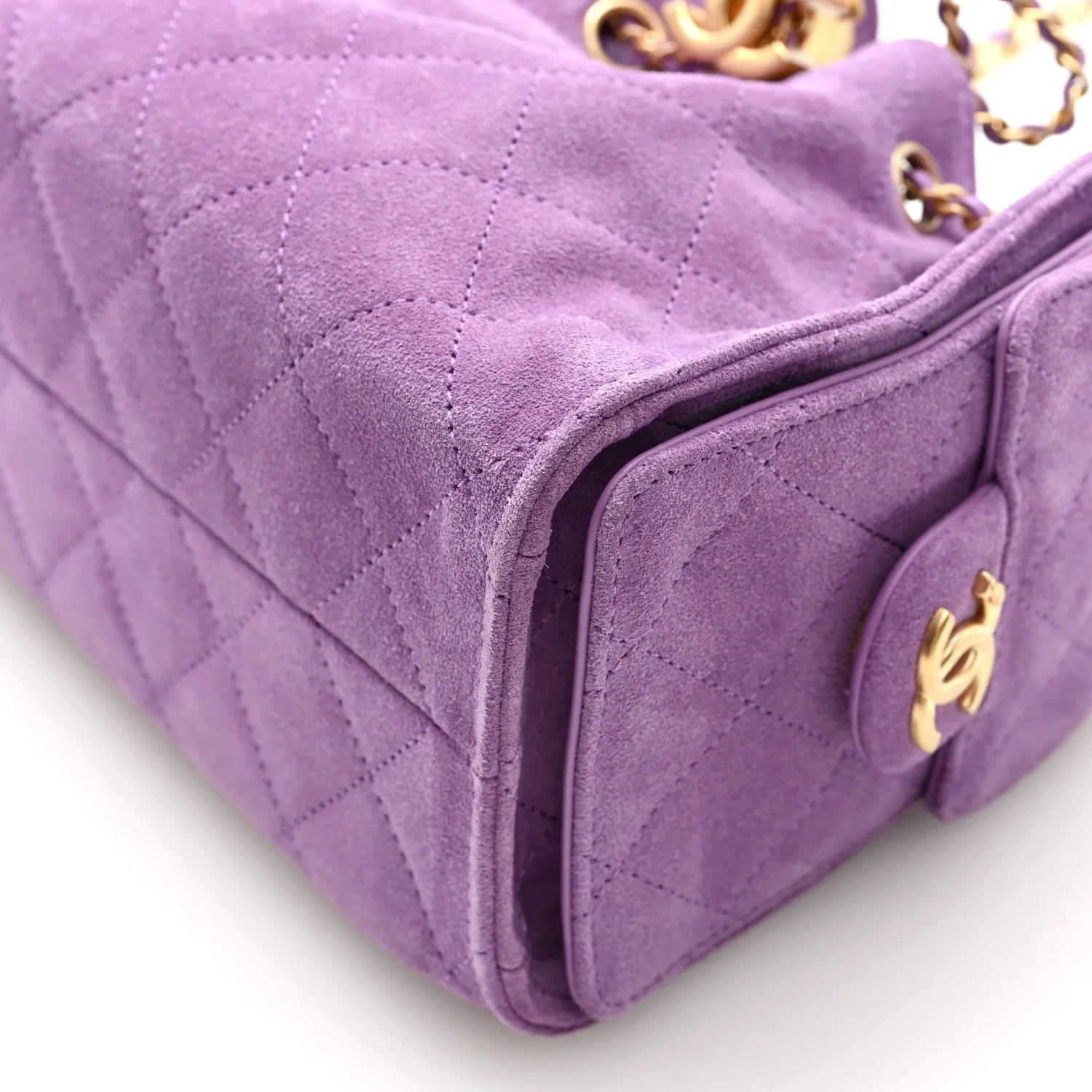 Suede Quilted Mini Chanel 25 Handbag Purple