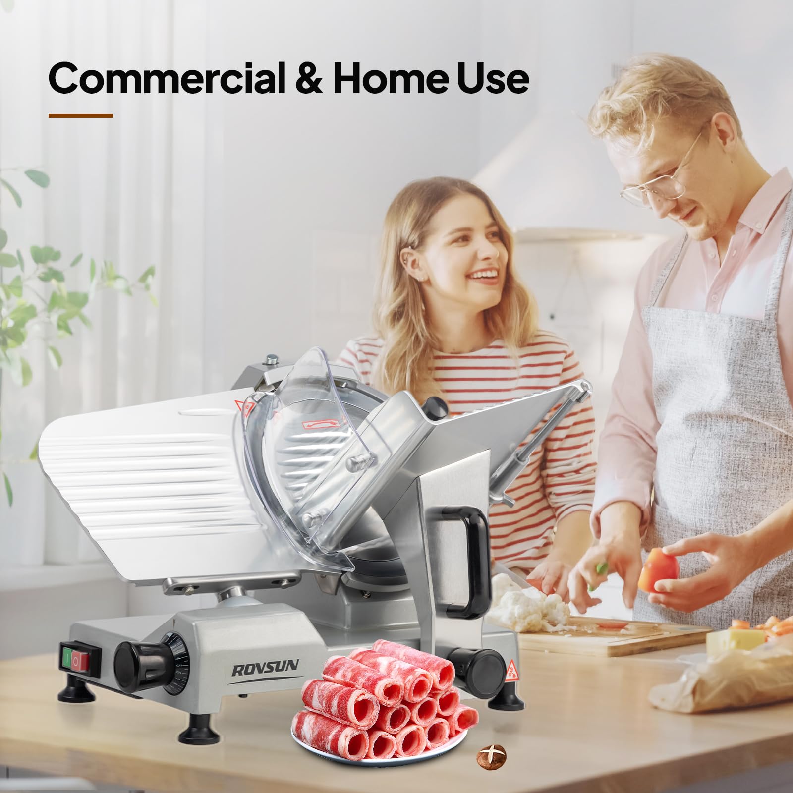 300W Commercial Meat Slicer, 10inch Electric Meat Slicer Machine ETL Certified with Adjustable Thickness(0-12mm), Frozen Meat Deli Cheese Food Slicer for Home and Commercial