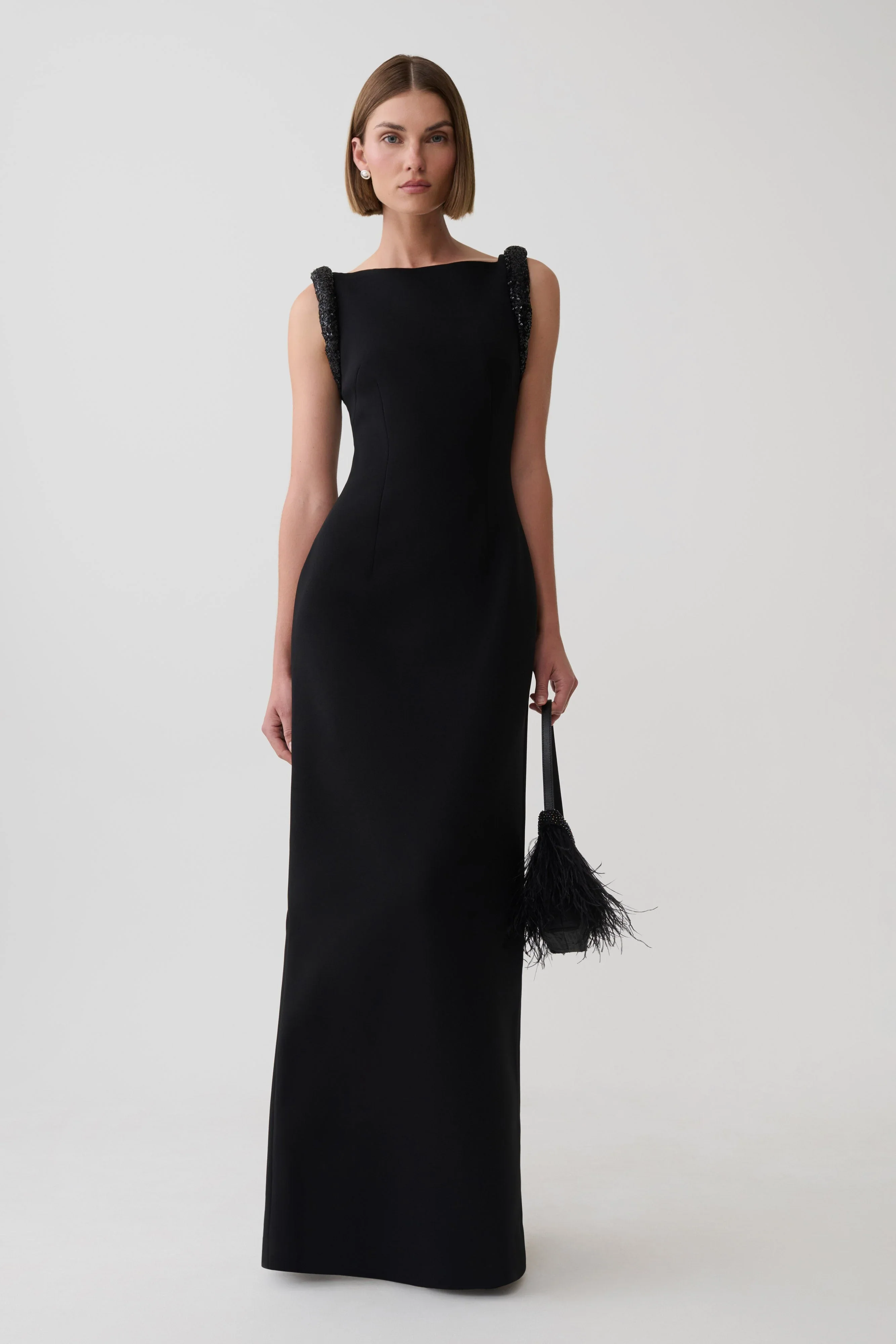 Elsie Crepe Maxi Dress With Beaded Straps - Black