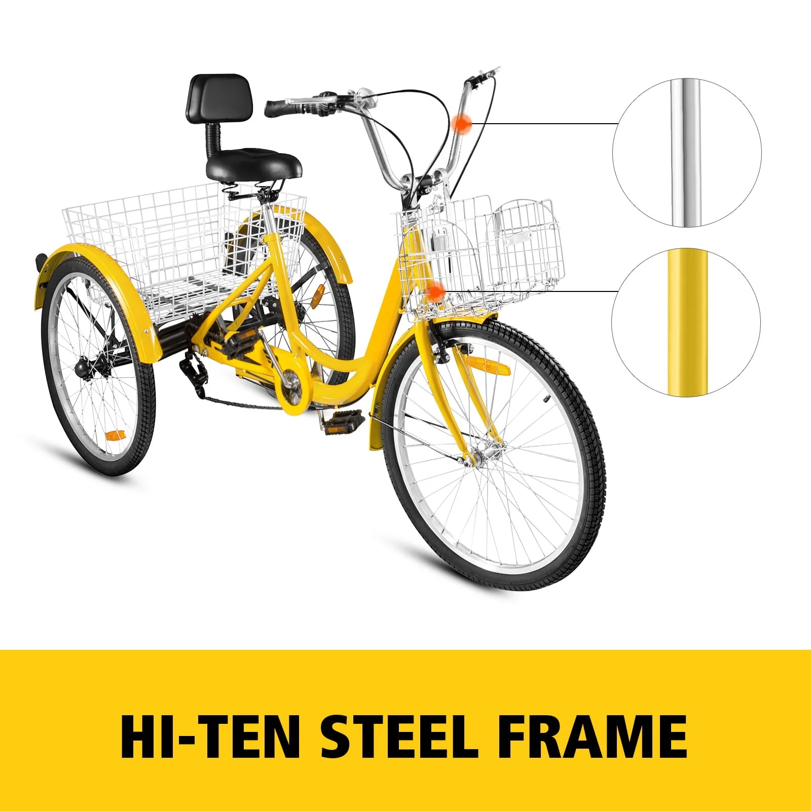 VEVOR 24"Adult Tricycle 7 Speed Three Wheel Bike Cruise Bike ,Seat Adjustable Trike with Bell, Brake System and Basket Cruiser Bicycles Size for Shopping Image 7