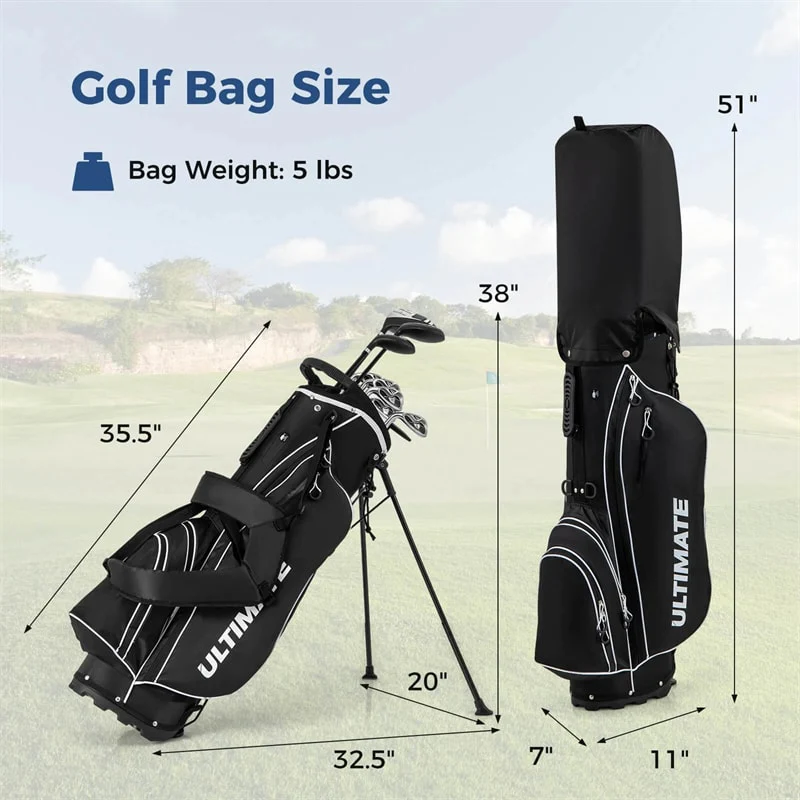 Men's Left-Handed Complete Golf Clubs Set, 10 Pieces Golf Club Package Set with 460CC Driver, Fairway Wood, Putter & Lightweight Stand Bag