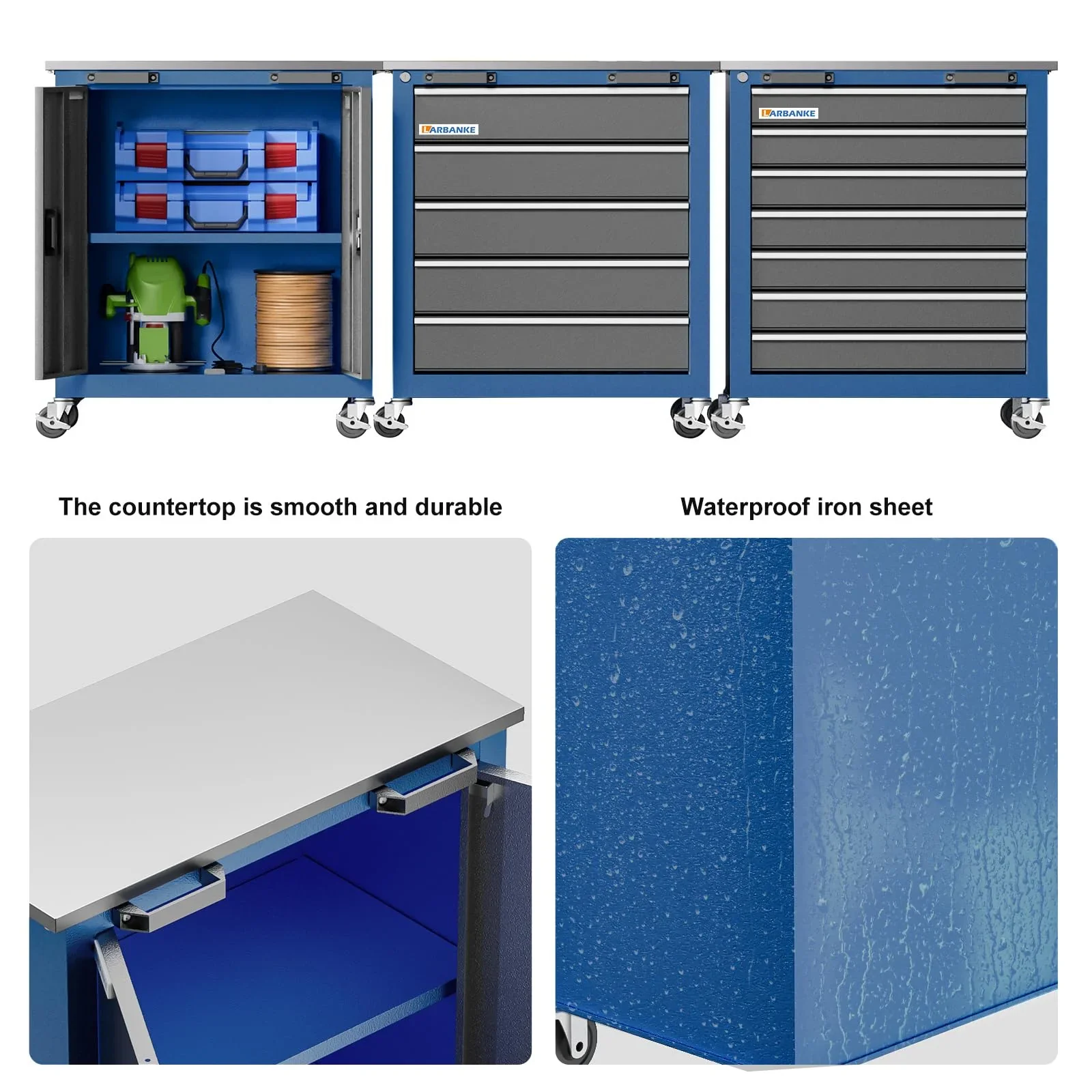 Rolling Tool Chest 5-Drawer Tool Cabinet with Stainless Steel Top Key Lock Heavy-Duty