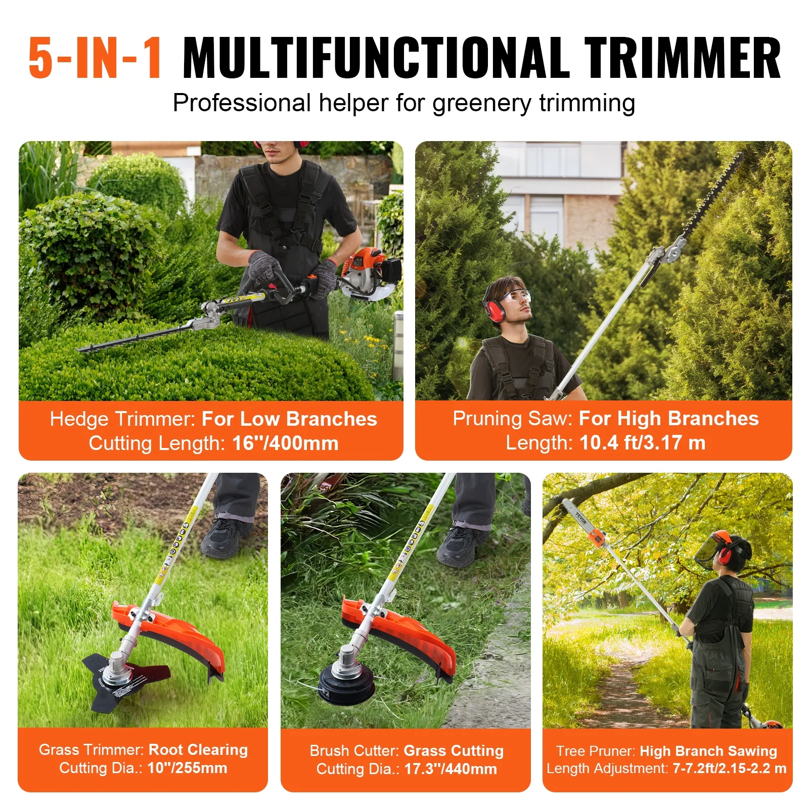 26CC 5-in-1 Multi-Functional Trimming Tools, Gas Hedge Trimmer, Weed Eater, String Trimmer, Edger, Pole Saw Chainsaw Pruner with Extension Pole - Image 4